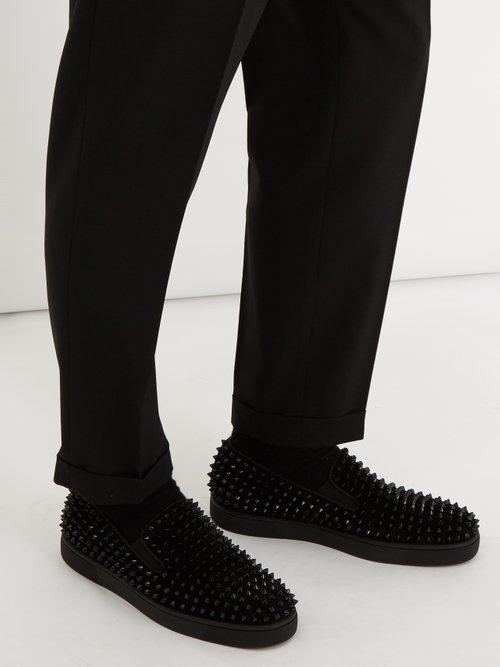 Christian Louboutin Suede Spike-embellished Slip-on Trainers in Black Men - Lyst