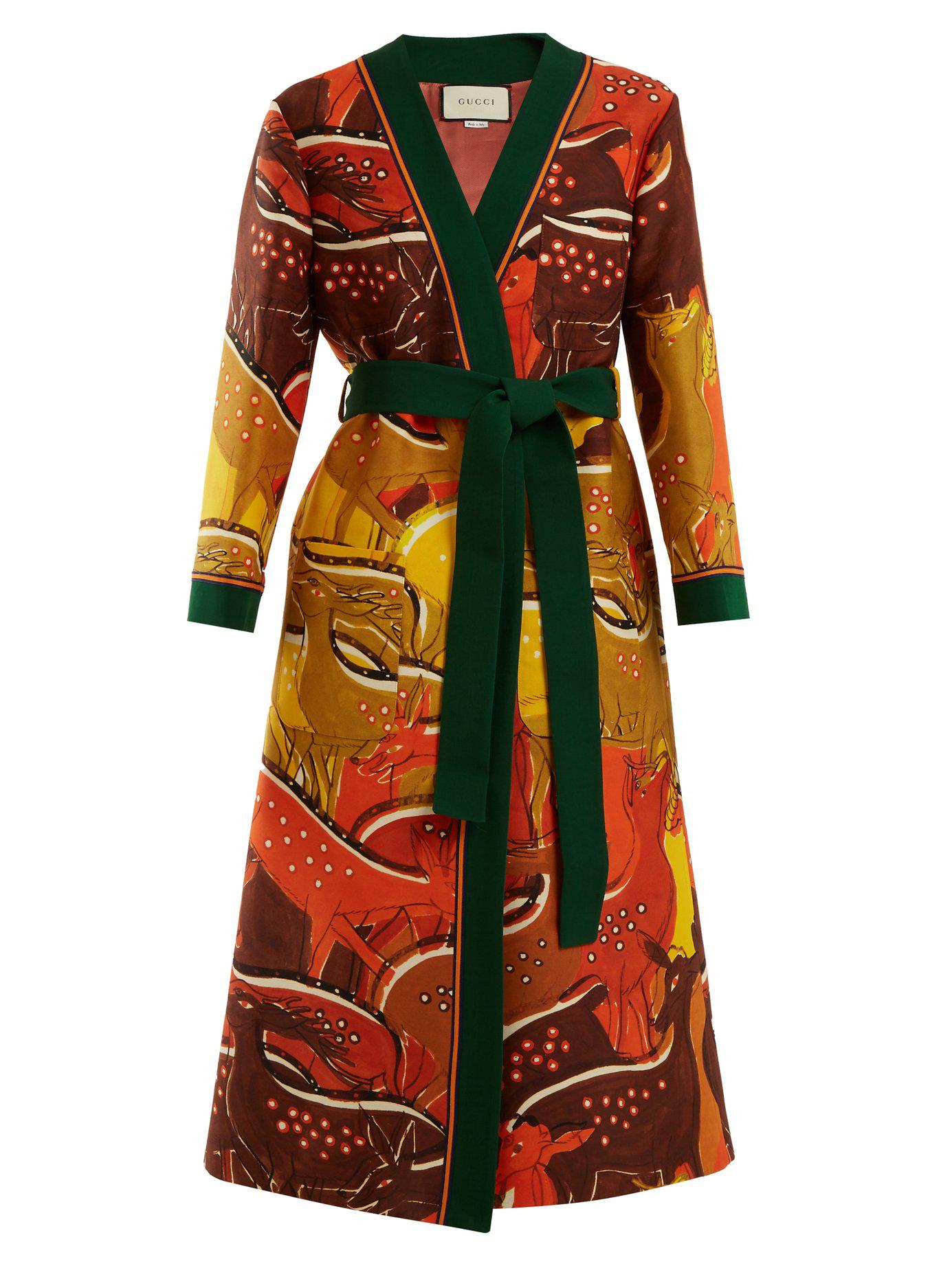 Gucci Fawn-print Tie-waist Wool-blend Robe | Lyst