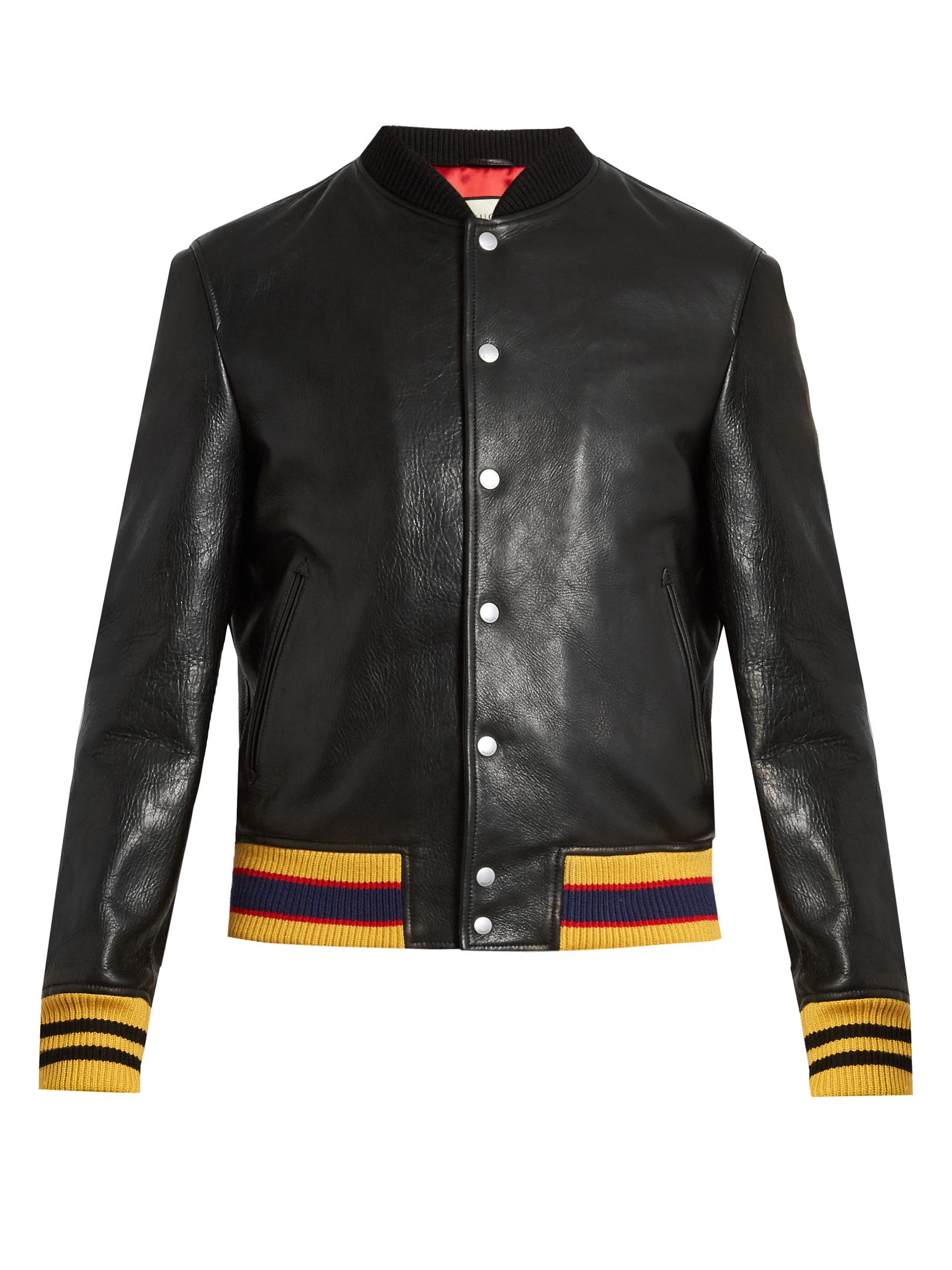Lyst Gucci Tiger Bead Embellished Leather Er Jacket In Black Gallery