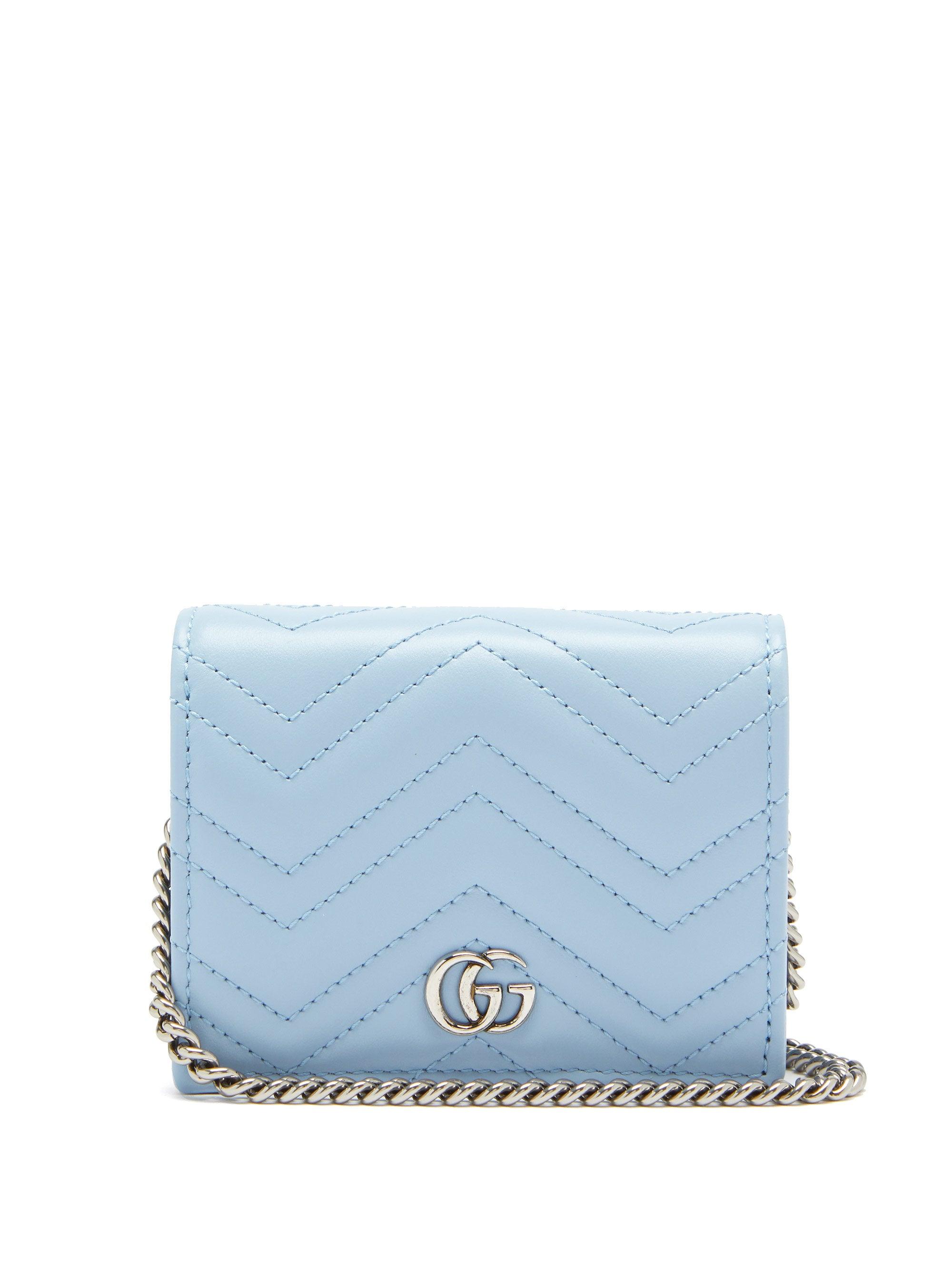 Gucci Marmont Zip Around Wallet GG (12 Card Slot) Pastel Blue in Matelasse  Calfskin Leather with Palladium-tone - US