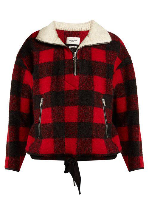 Étoile Isabel Marant Wool Zip-neck Checked Jacket Black Red (Red) - Lyst
