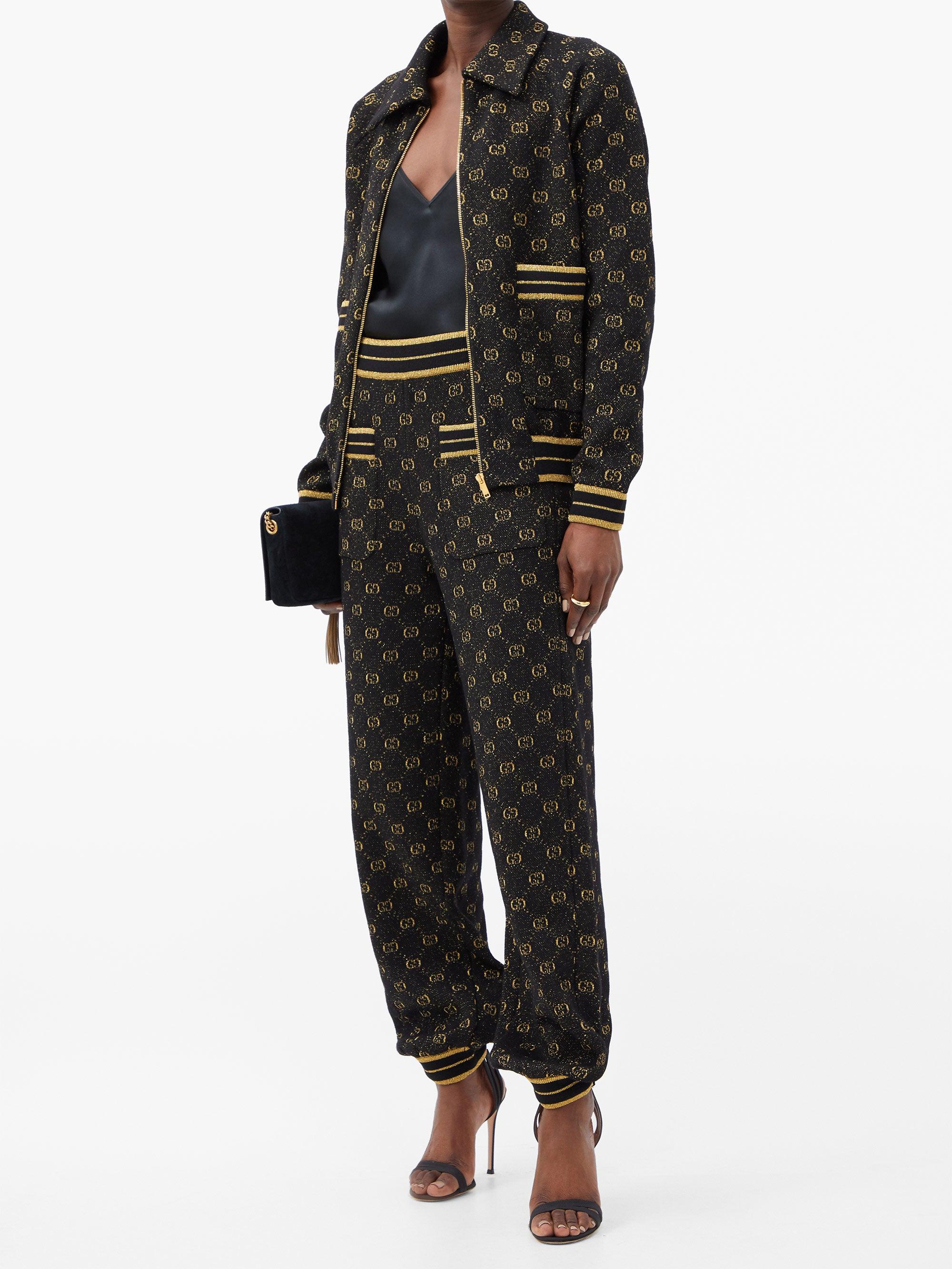 Gucci Wool Metallic Ggjacquard Track Pants in Black Gold (Black) Lyst