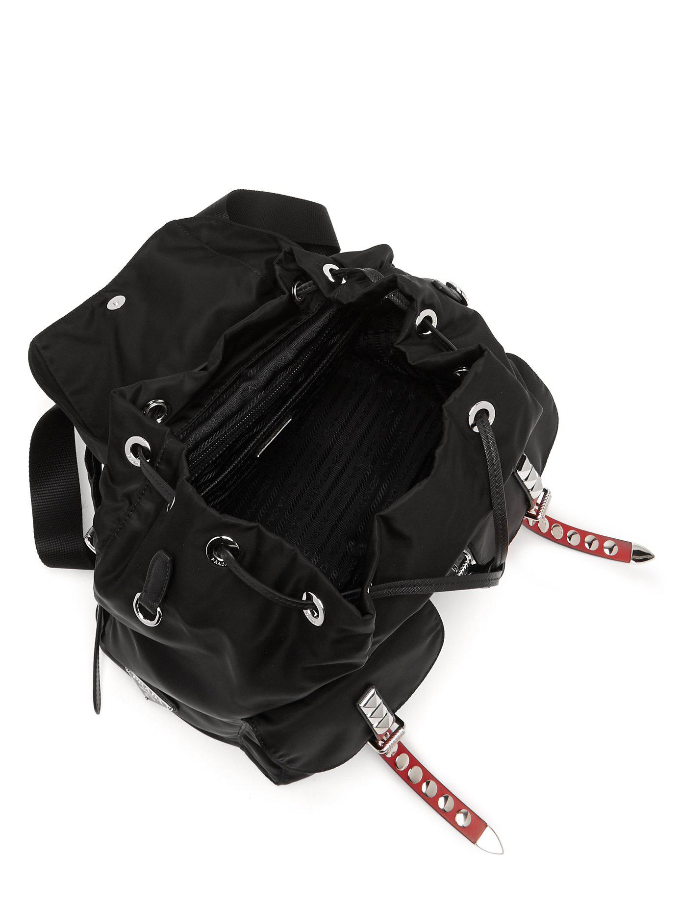 Prada Stud-embellished Nylon Cross-body Bag in Black