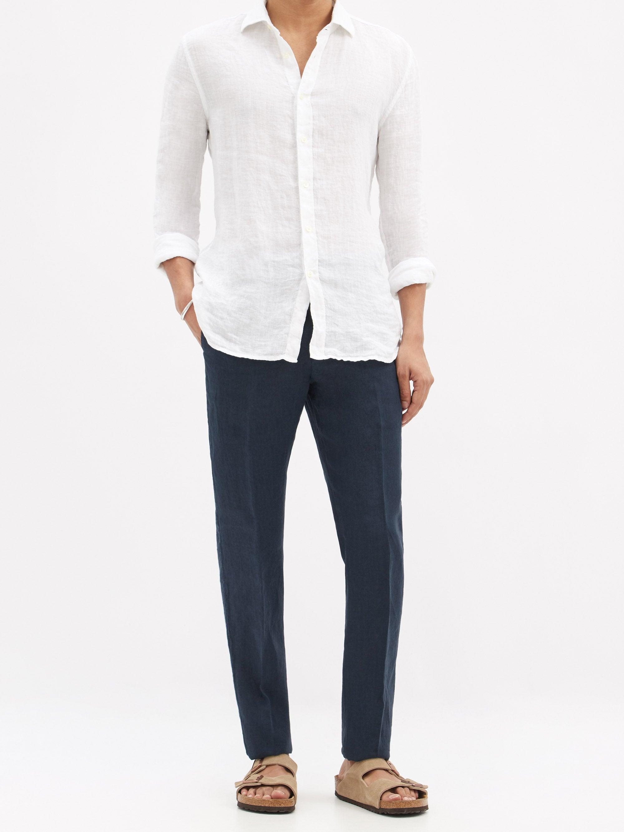 120% Lino Linen Straight-leg Trousers in Navy (Blue) for Men - Lyst