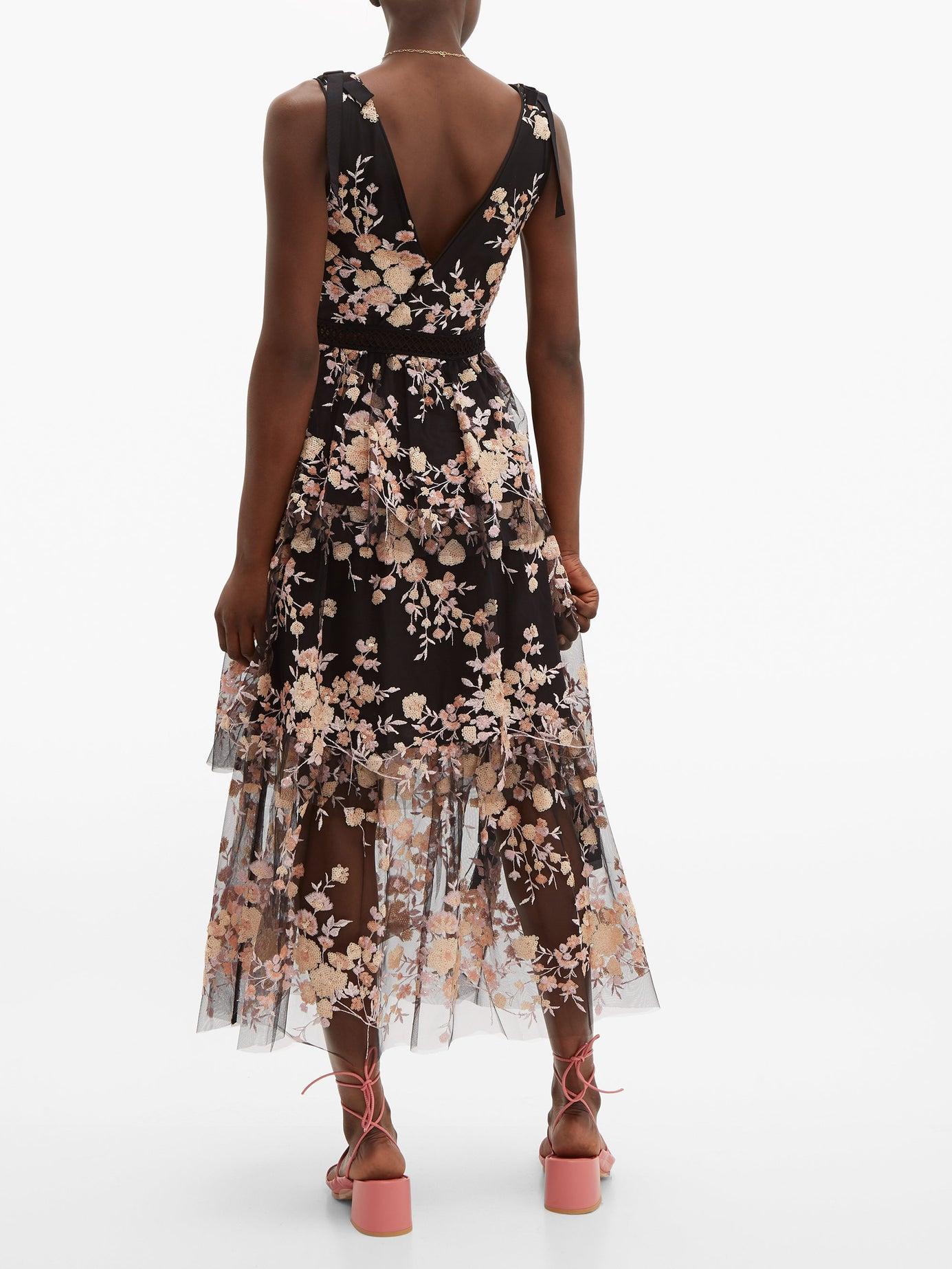 self portrait sleeveless midnight floral mesh dress
