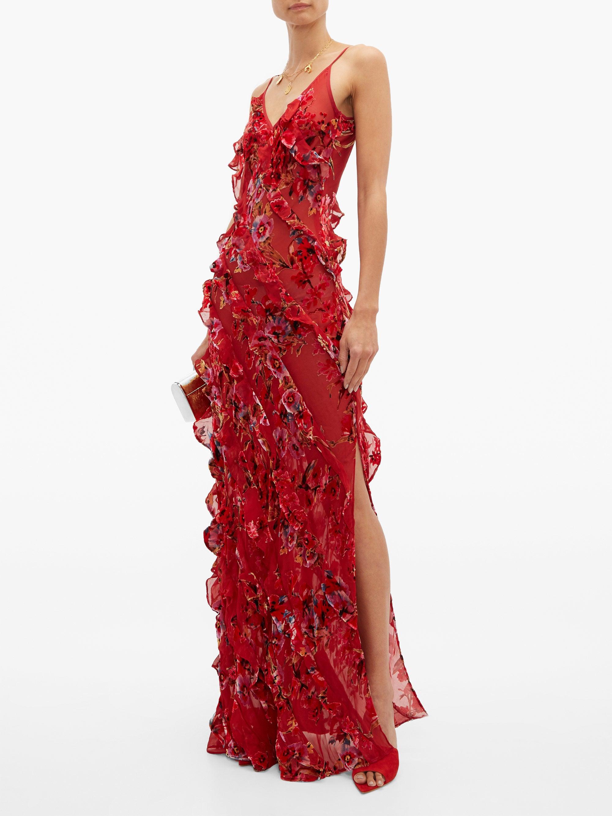 Rat & Boa Maribou Ruffled Floral-devoré Maxi Dress in Red | Lyst