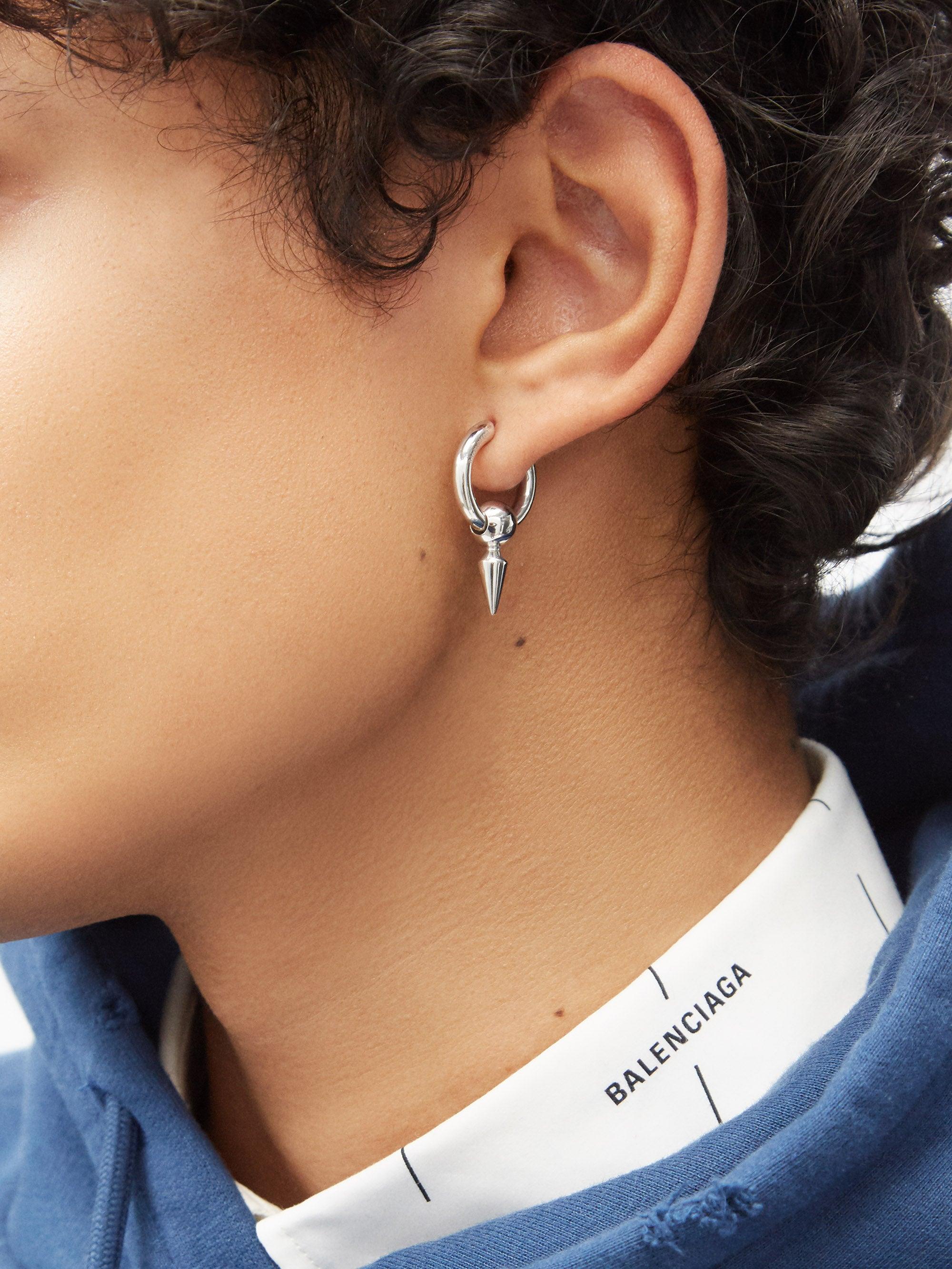 Balenciaga Force Xs Spiked Sterling-silver Hoop Earring in Metallic for Men  | Lyst