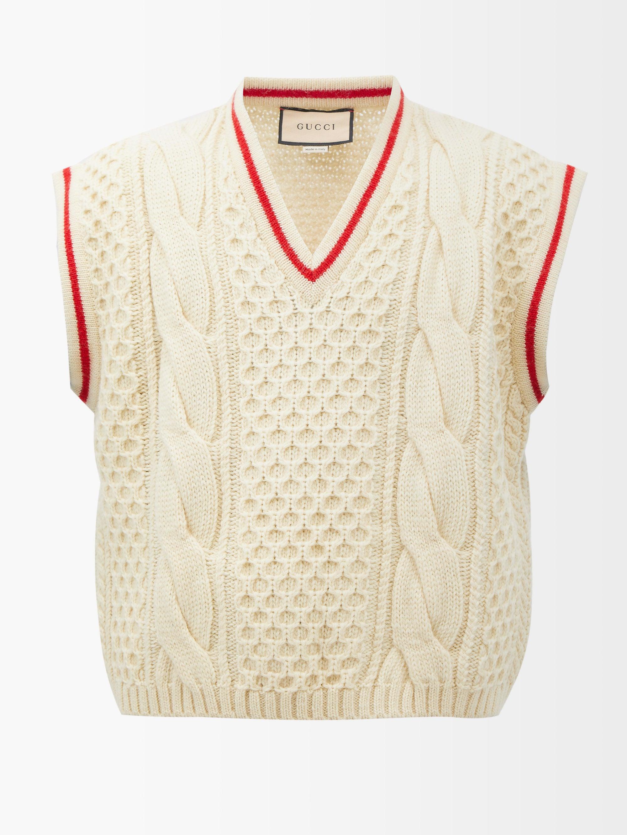Gucci V-neck Cable-knit Wool Sweater Vest in Natural for Men | Lyst Canada
