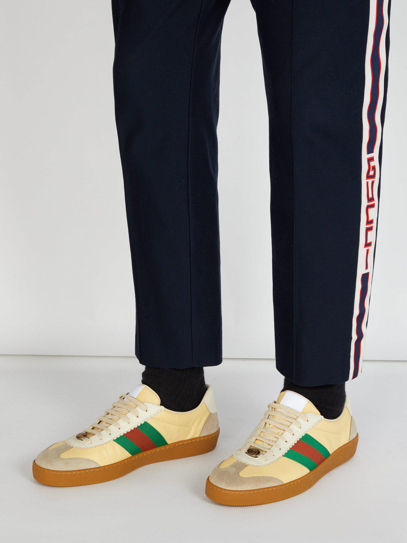 Gucci G74 Leather Sneaker With Web in Yellow | Lyst
