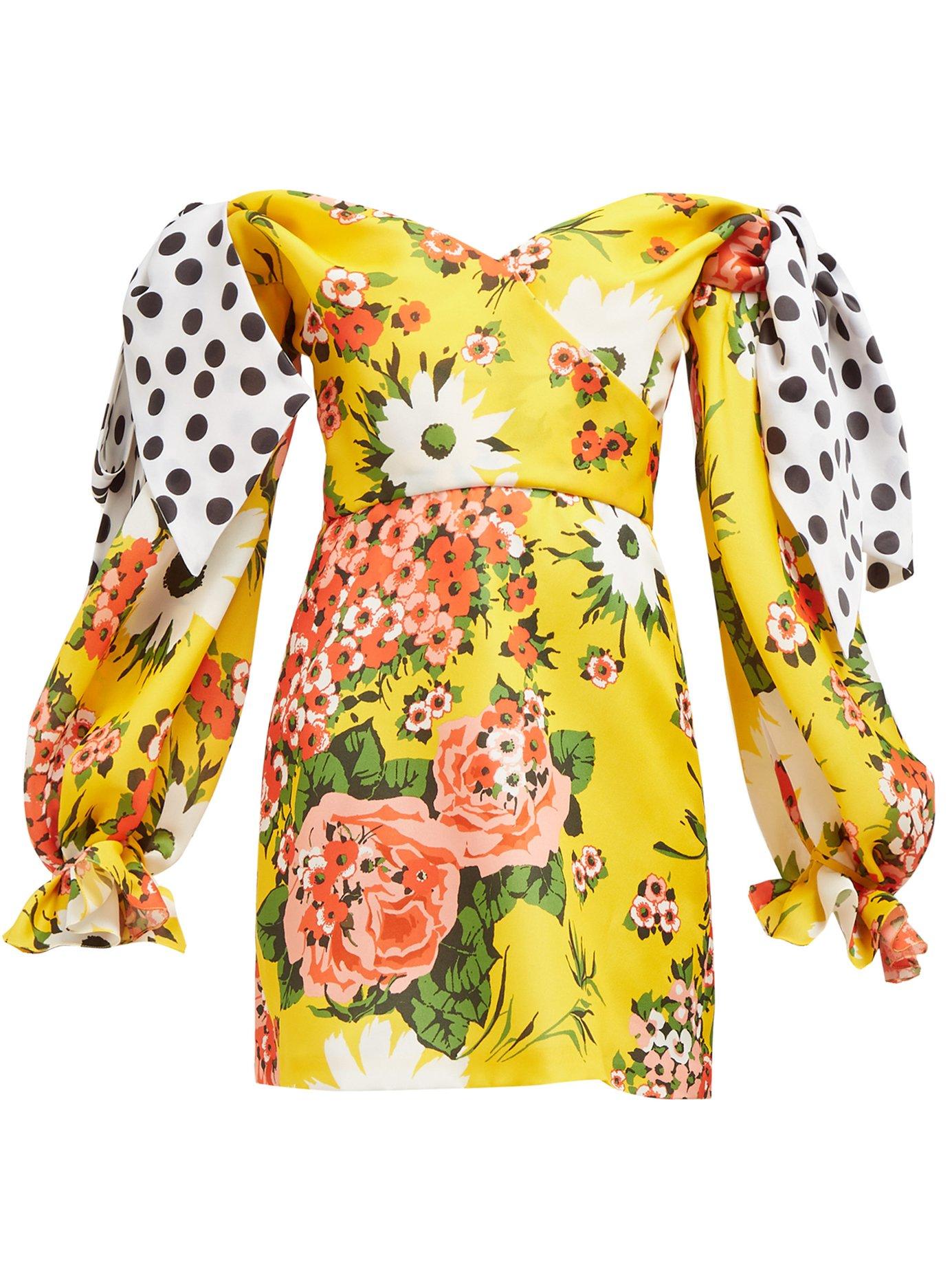 Carolina Herrera Gazar Floral Print Off The Shoulder Silk Dress in Yellow |  Lyst Canada