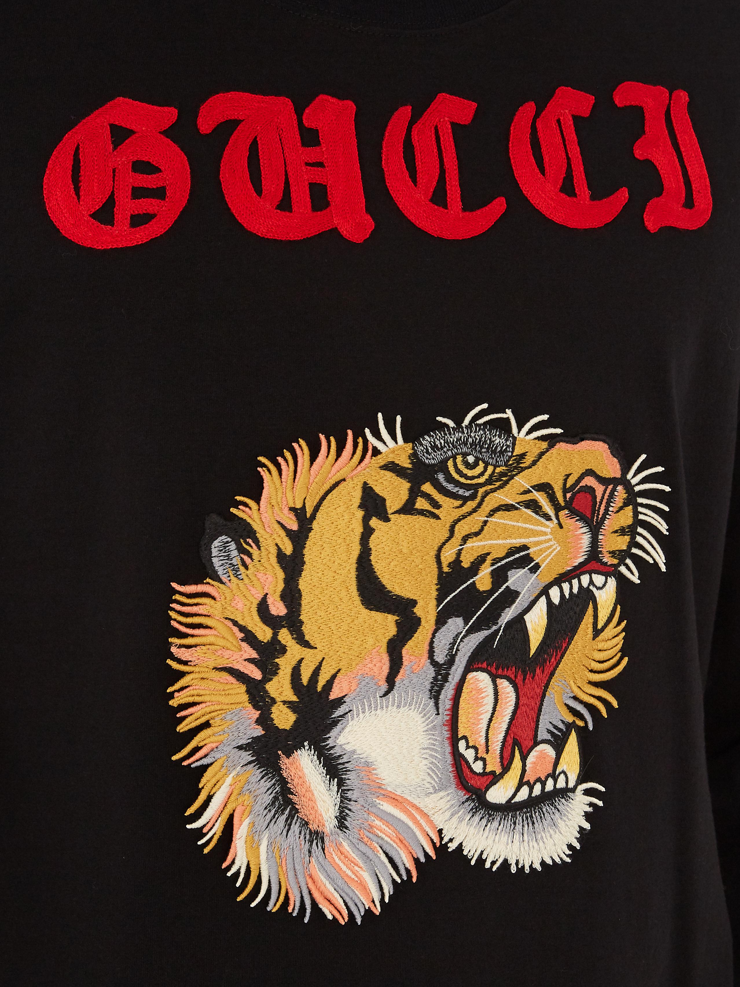 Gucci Tiger-appliqué Long-sleeved Cotton T-shirt in Black for Men | Lyst