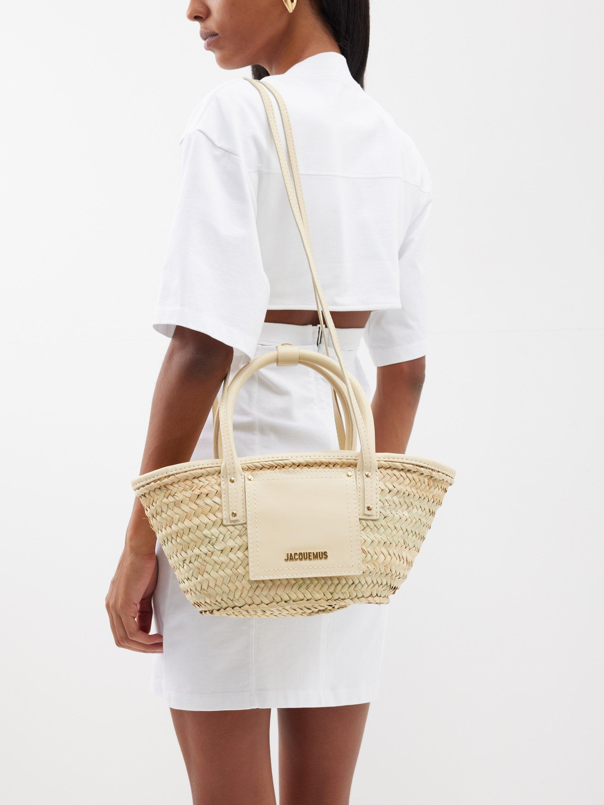 Jacquemus Soli Small Leather-trim Raffia Basket Bag in White | Lyst