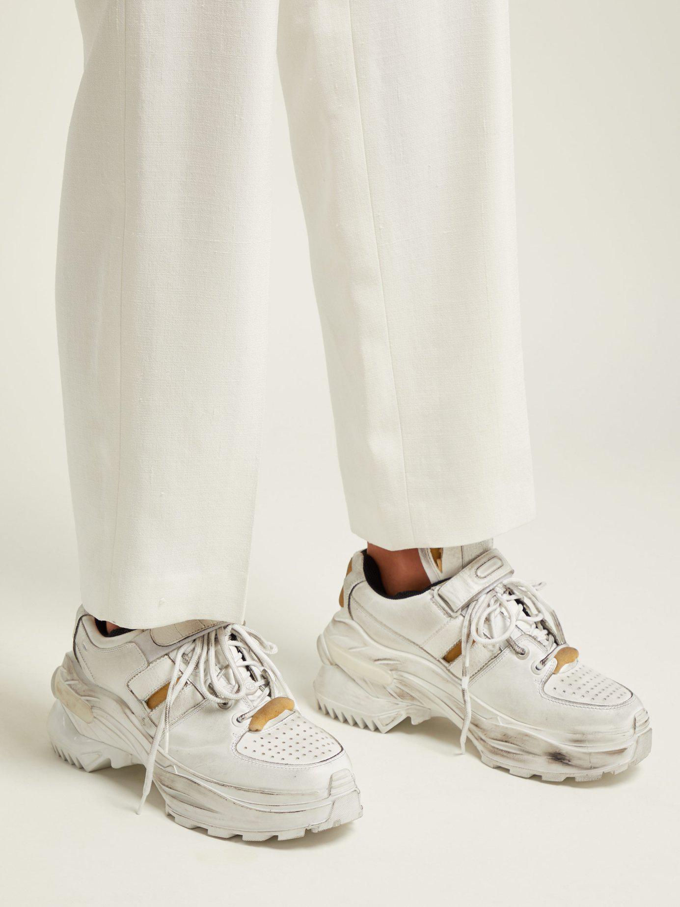 Maison Margiela Retro Fit Deconstructed Low-top Leather Trainers in White |  Lyst