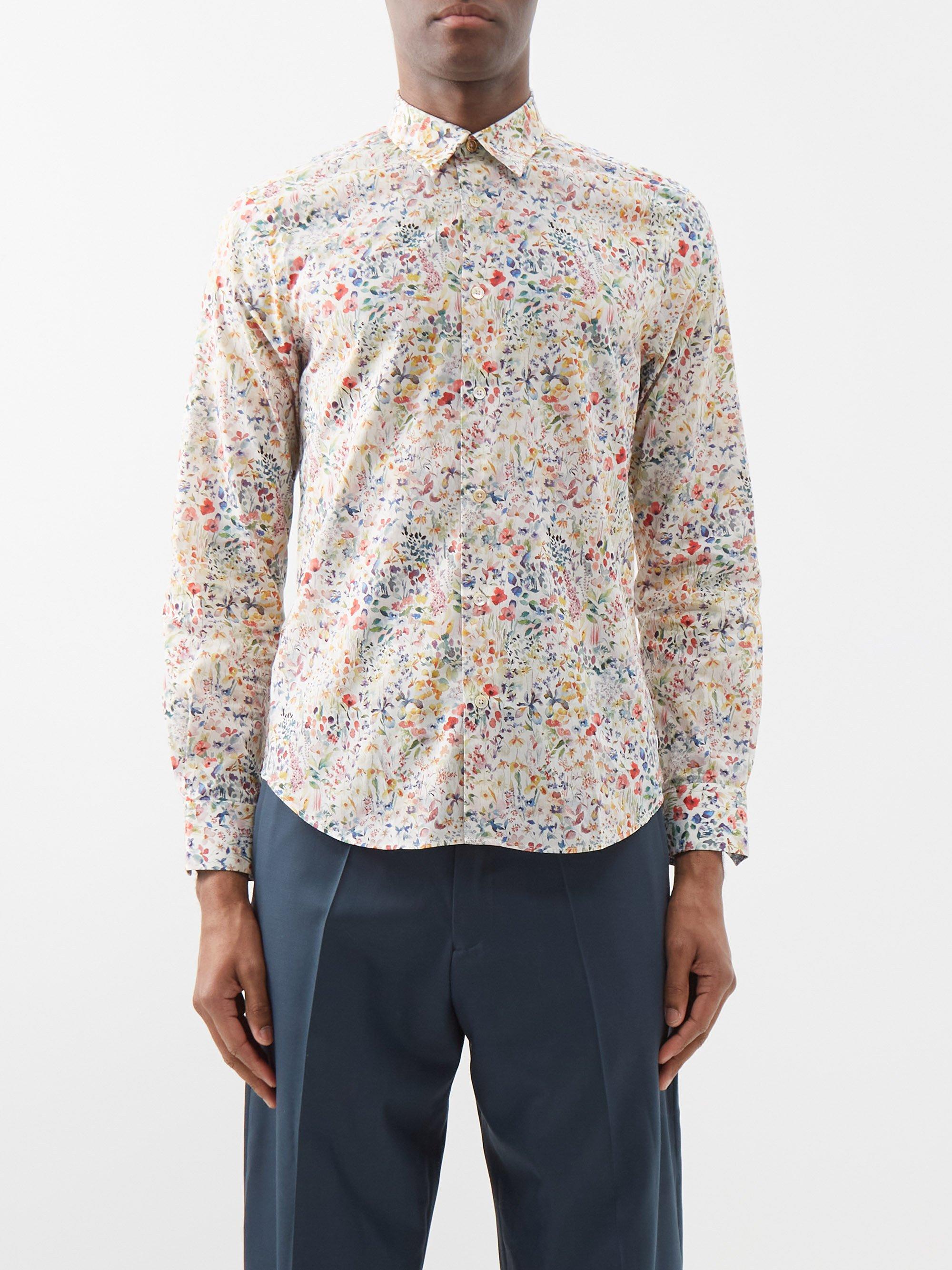 Paul Smith Floral-print Cotton-poplin Shirt in White for Men | Lyst