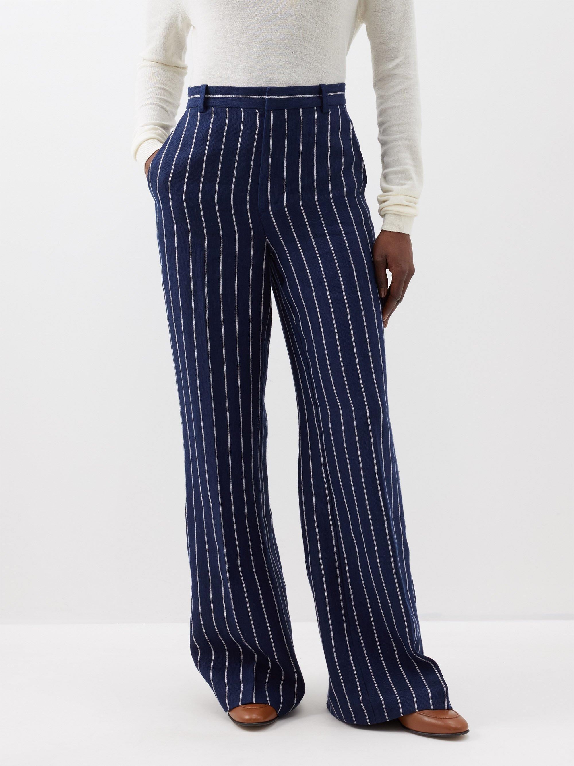 Polo Ralph Lauren Pinstripe-linen Wide-leg Suit Trousers in Blue | Lyst