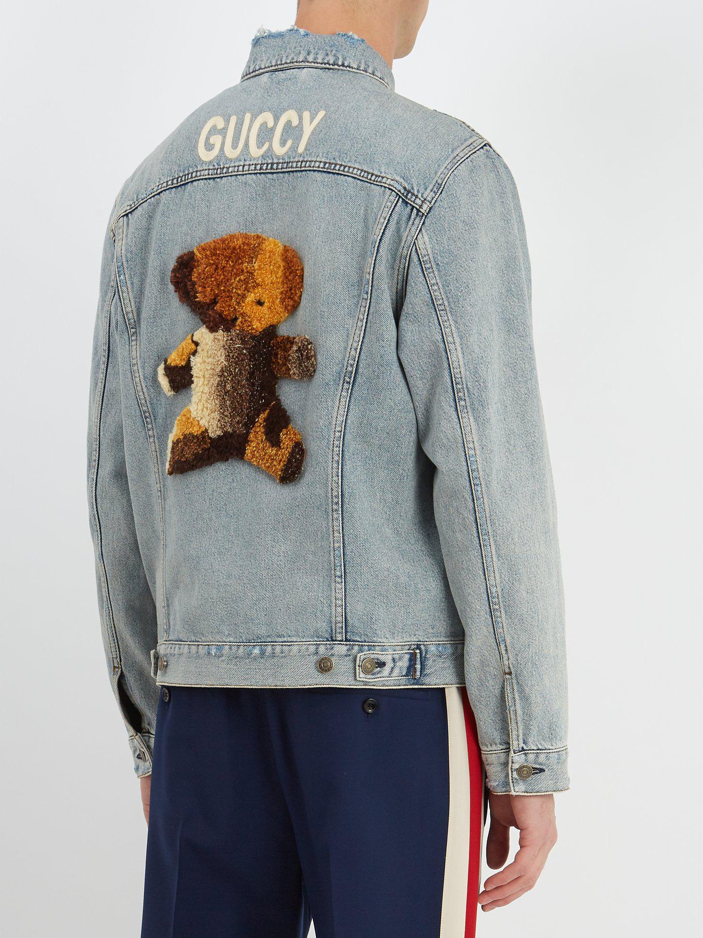 Veste en denim à appliqué ours en peluche Gucci pour homme en coloris Bleu  | Lyst