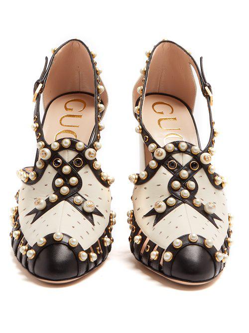 Gucci Tracy Faux-pearl Embellished Leather Pumps | Lyst
