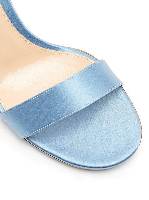 blue satin block heels