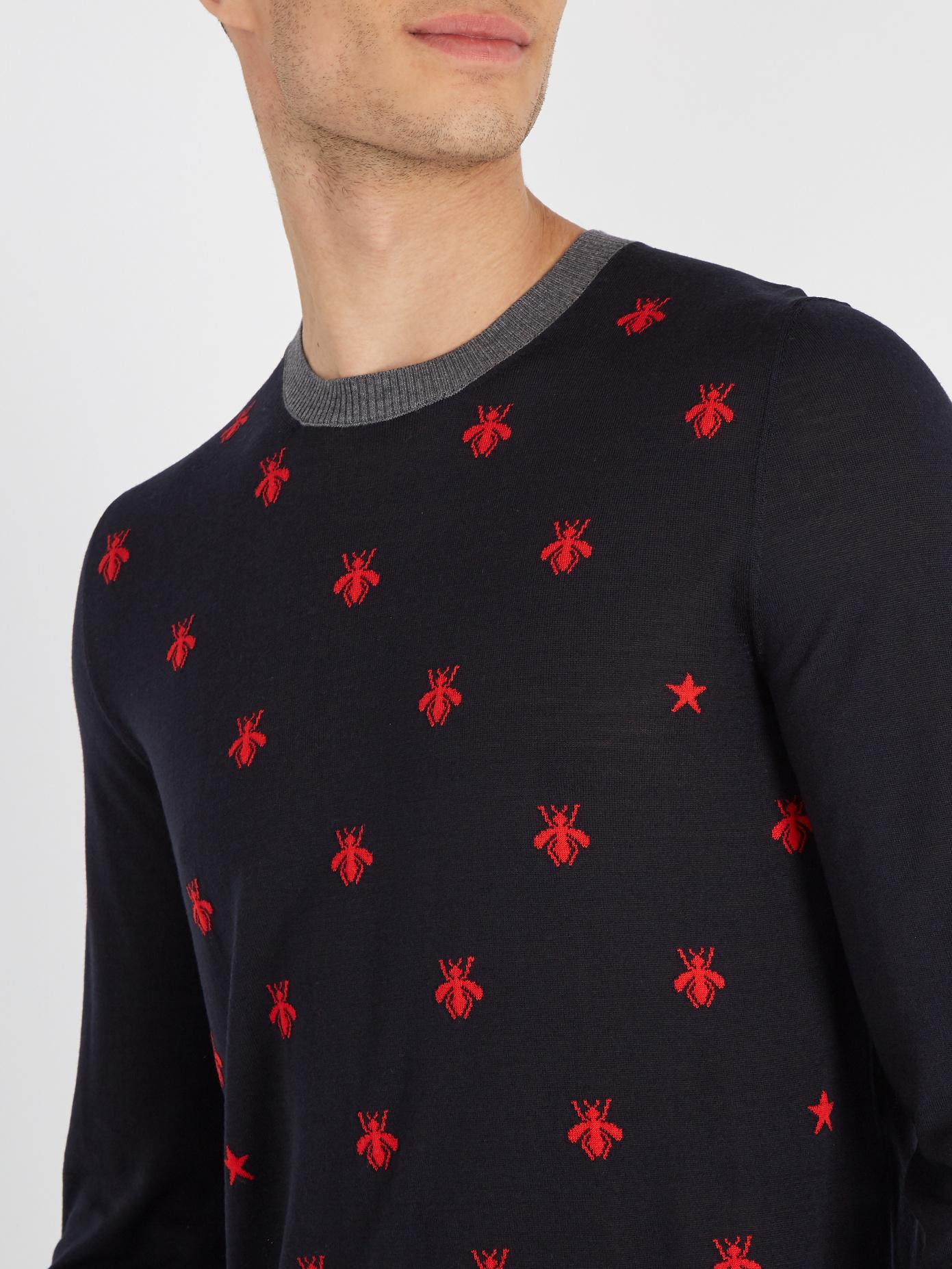Gucci Bee-embroidered Wool Sweater in Navy (Blue) for Men - Lyst