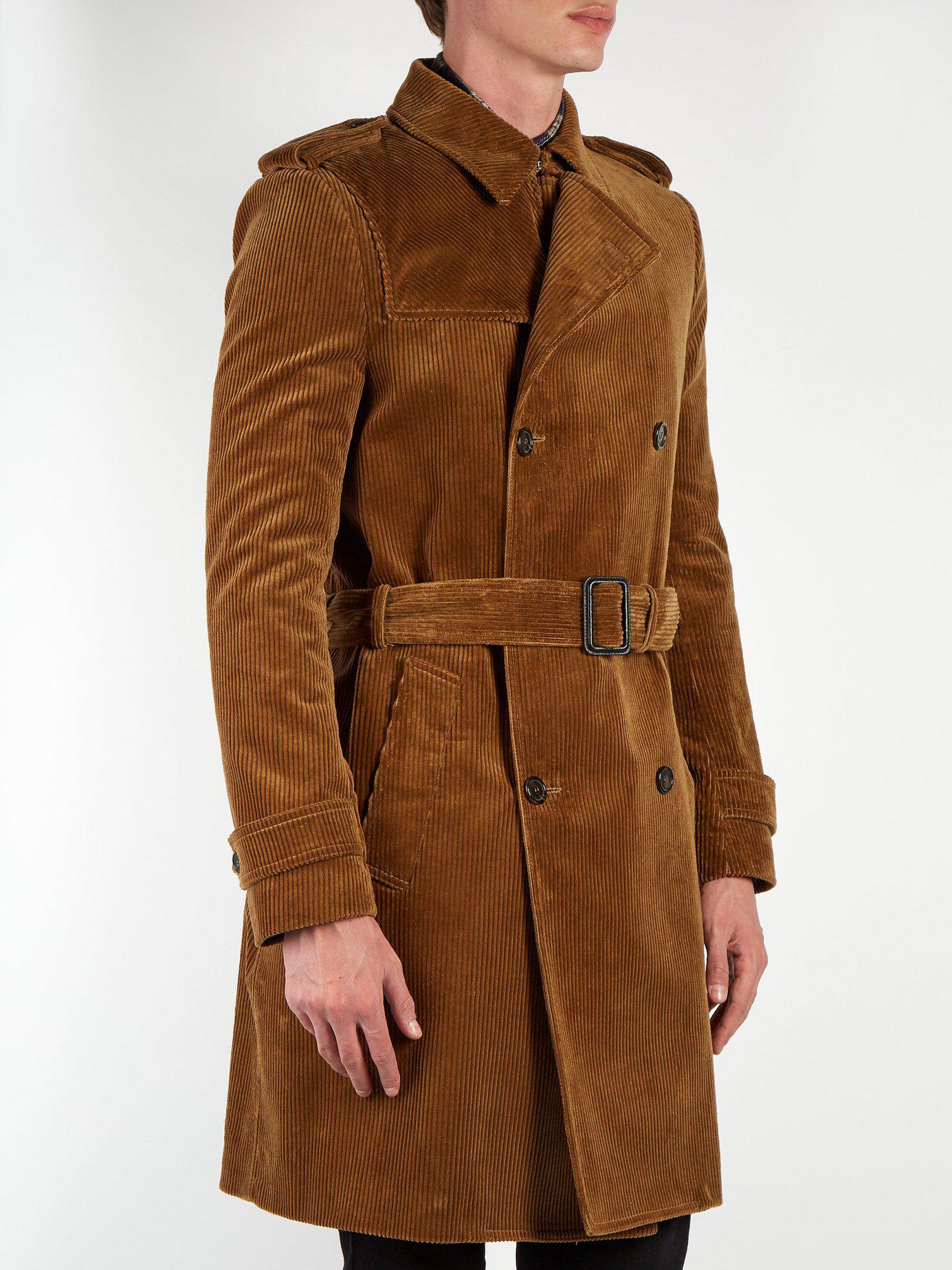Saint Laurent Double Breasted Corduroy Trench Coat in Brown for 