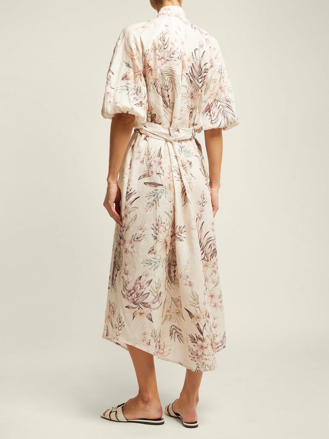 Zimmermann Wayfarer Floral Print Linen Dress in Natural | Lyst