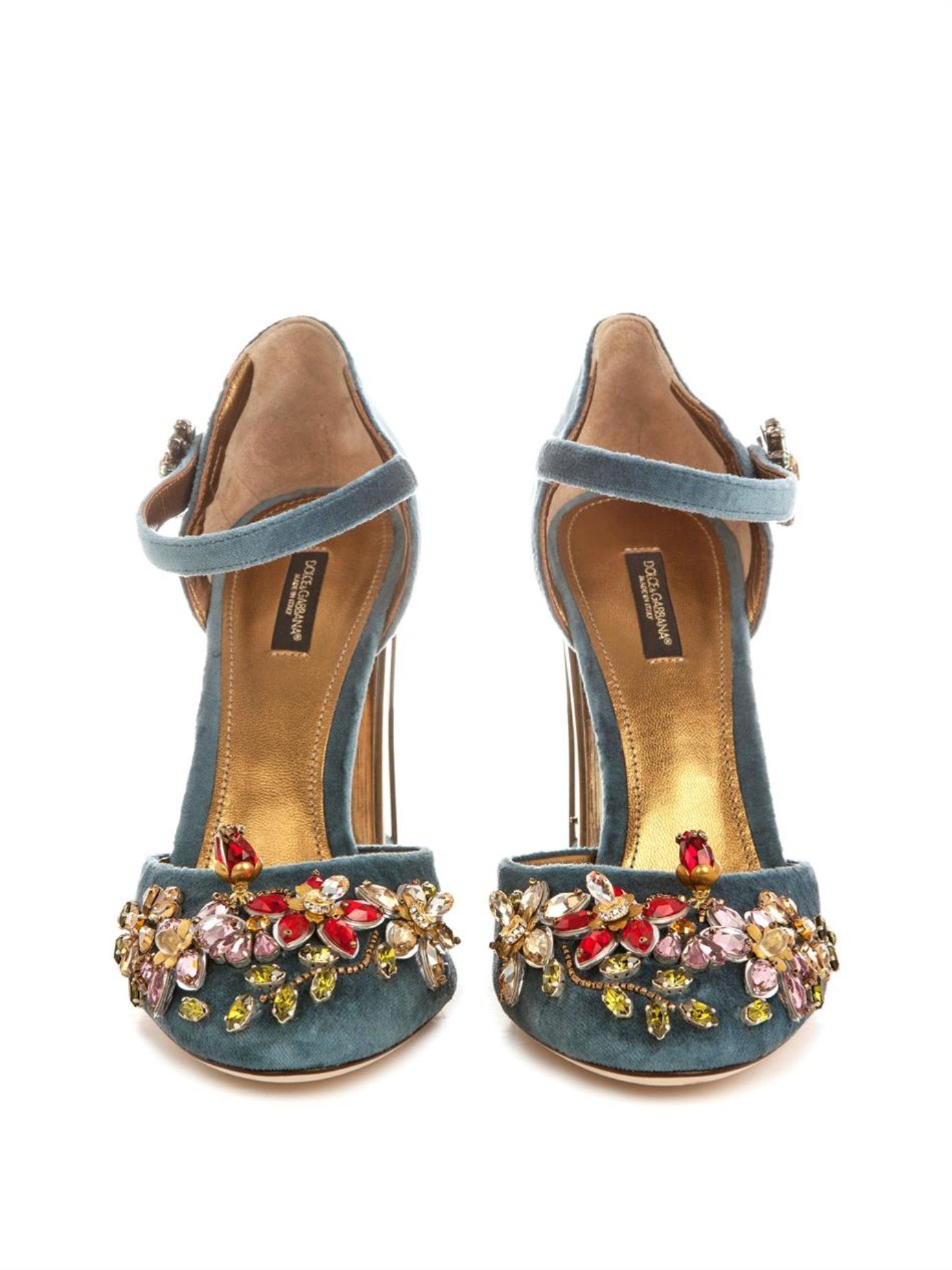 Dolce & Gabbana Embellished Velvet Cage-Heel Pumps in Blue | Lyst