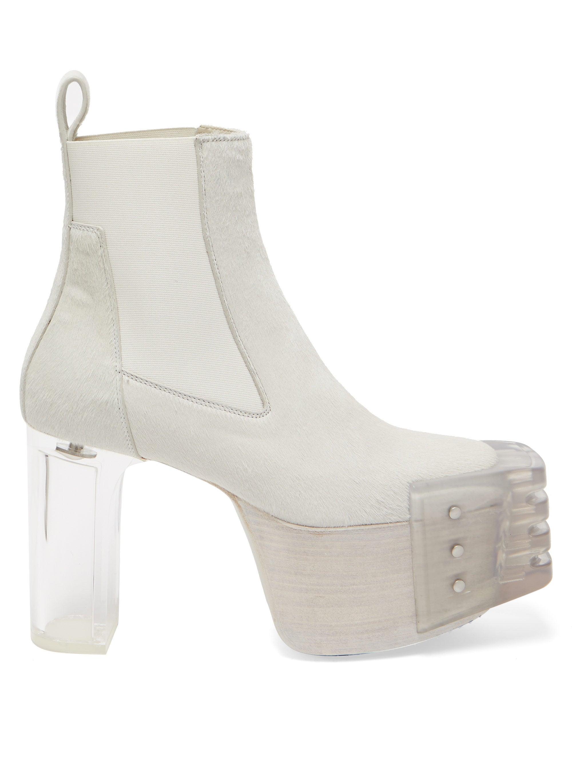 Rick Owens Kiss Plexi-heel Calf-hair Platform Boots in White | Lyst