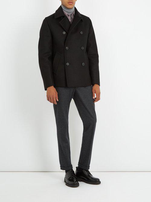 Prada Double breasted Wool Pea Coat in Black for Men Lyst