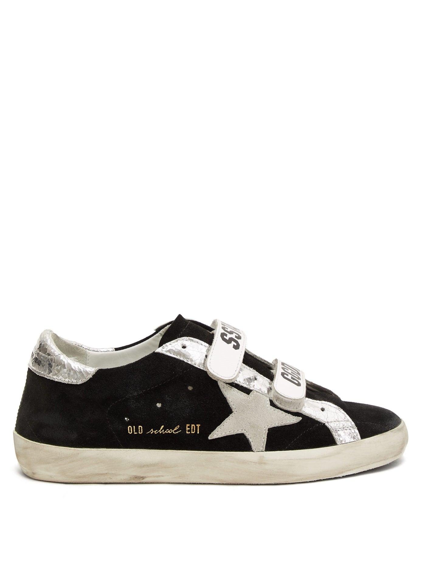 Golden Goose Old School Logo Strap Suede Trainers in Black | Lyst