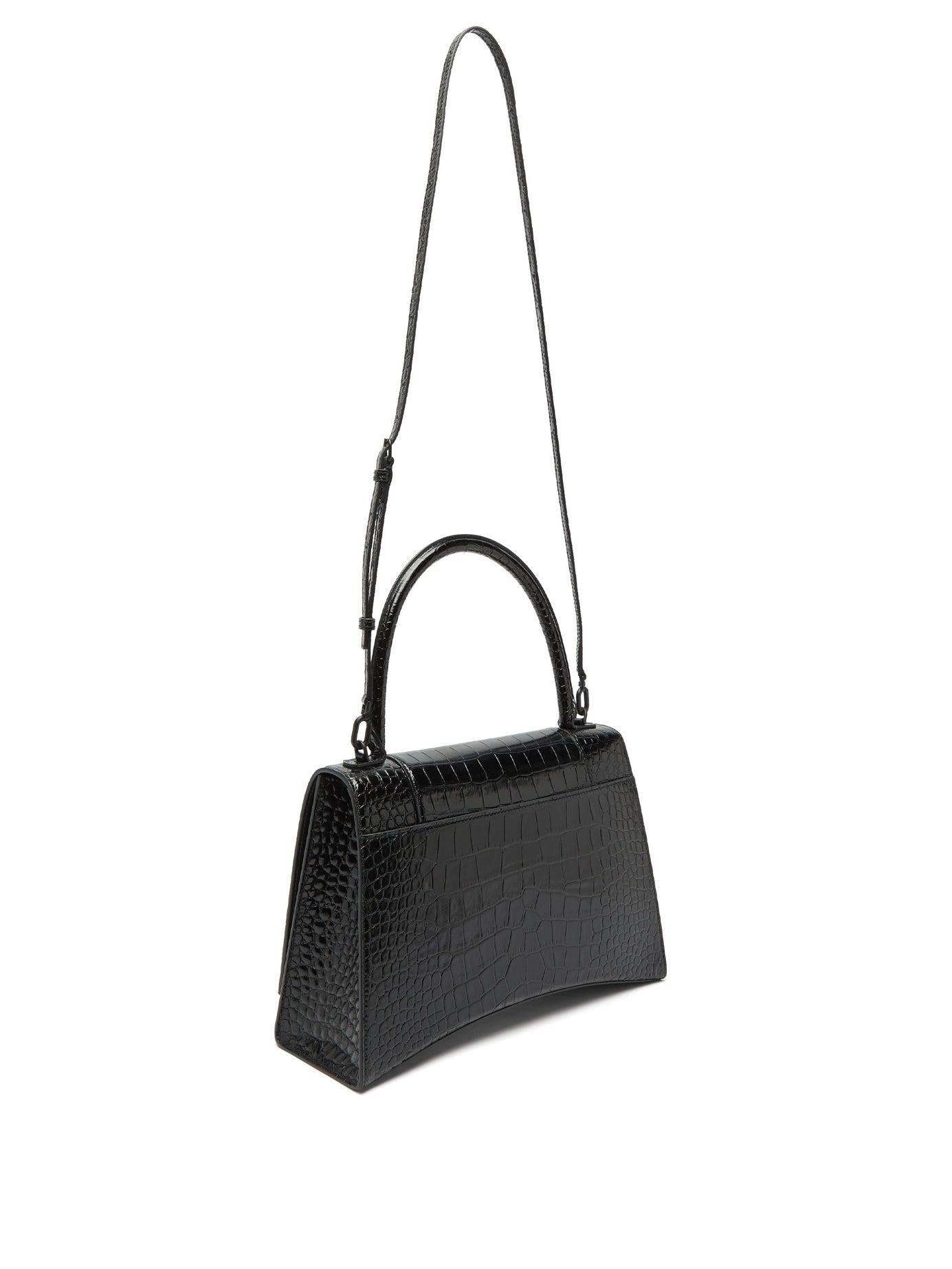 Black Hourglass S crocodile-effect leather bag, Balenciaga