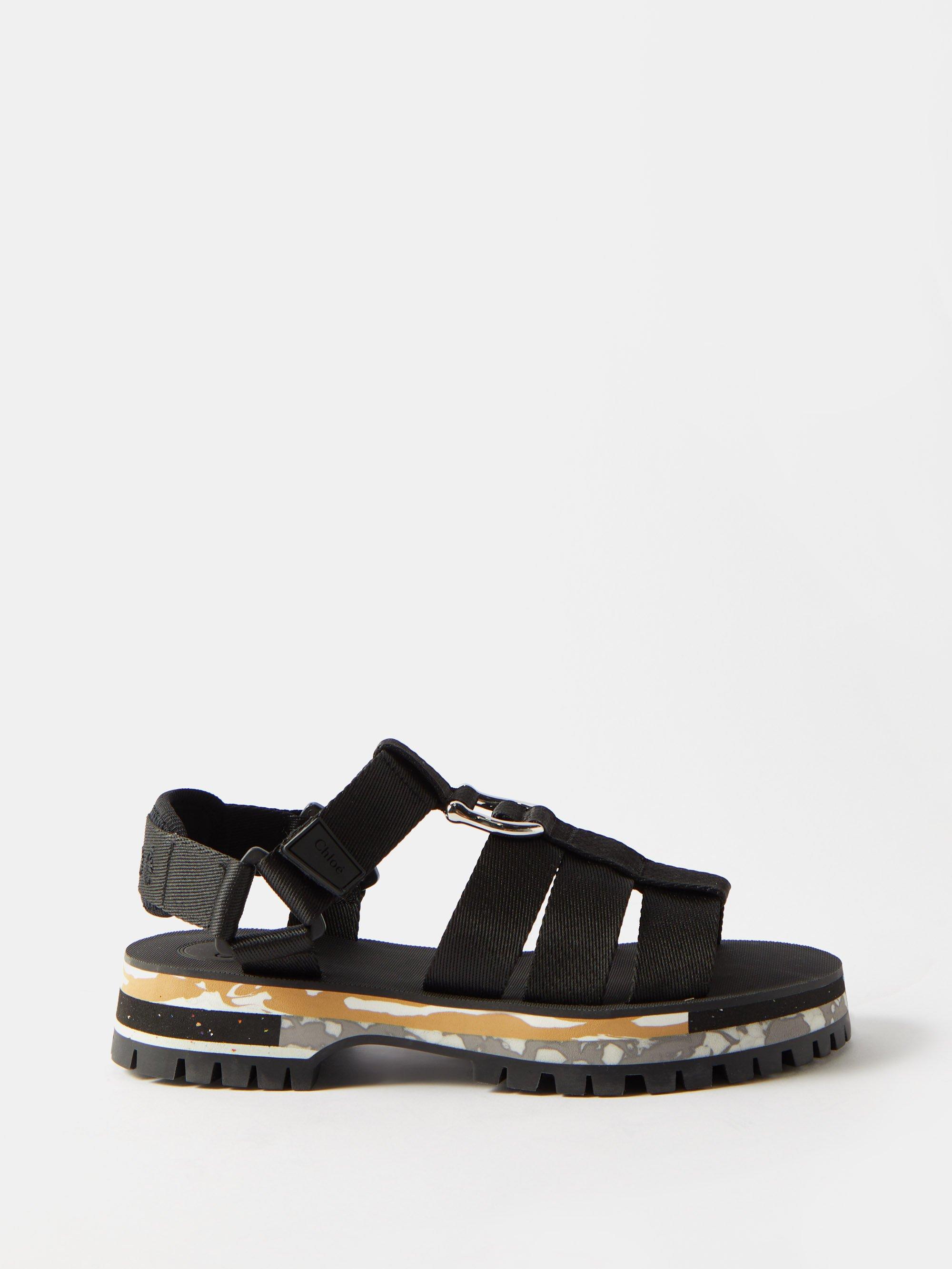 Chloé Nikie Recycled-fibred Caged Sandals in Black | Lyst