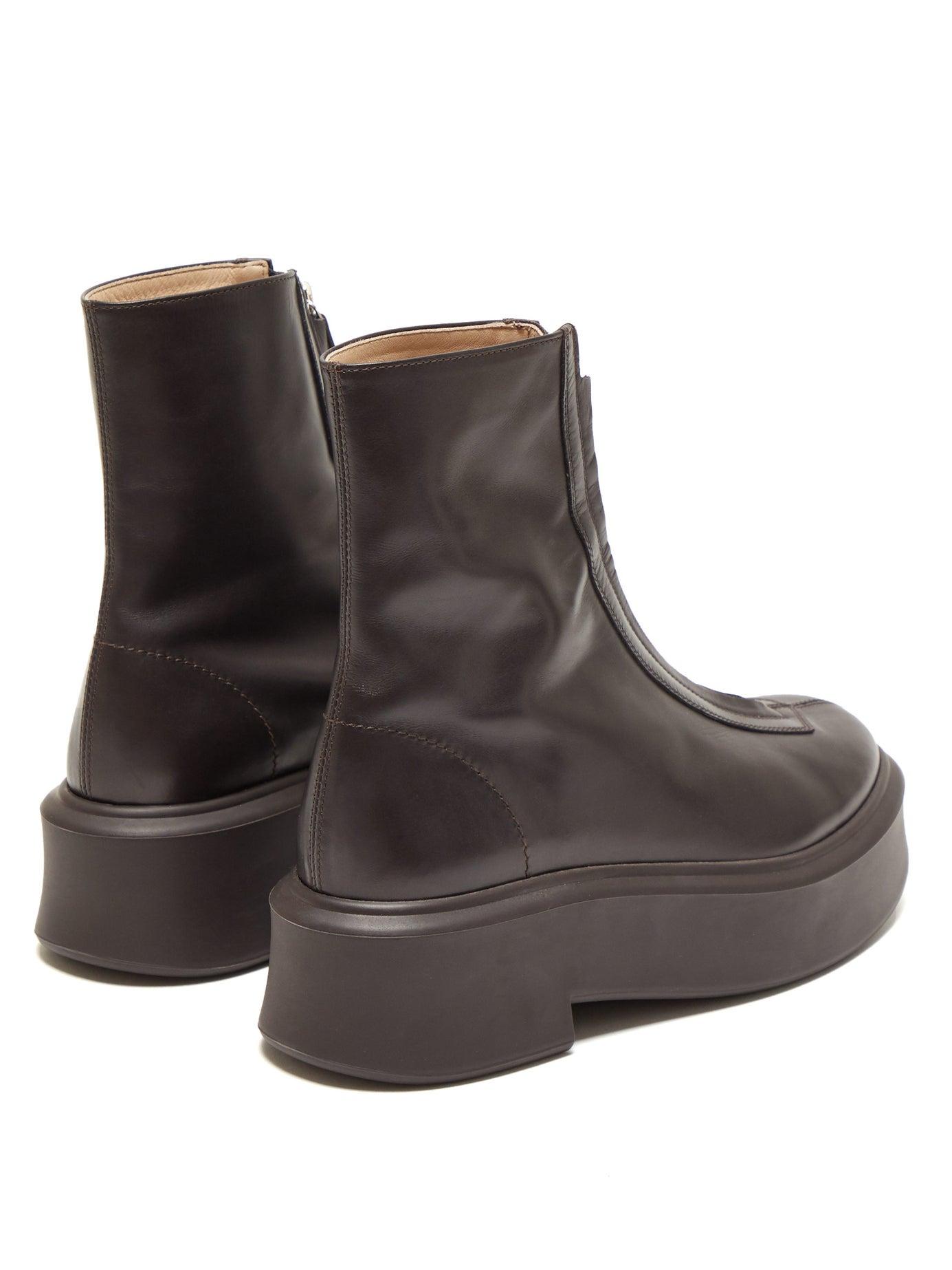 The Row Zip-front Leather Ankle Boots in Brown | Lyst