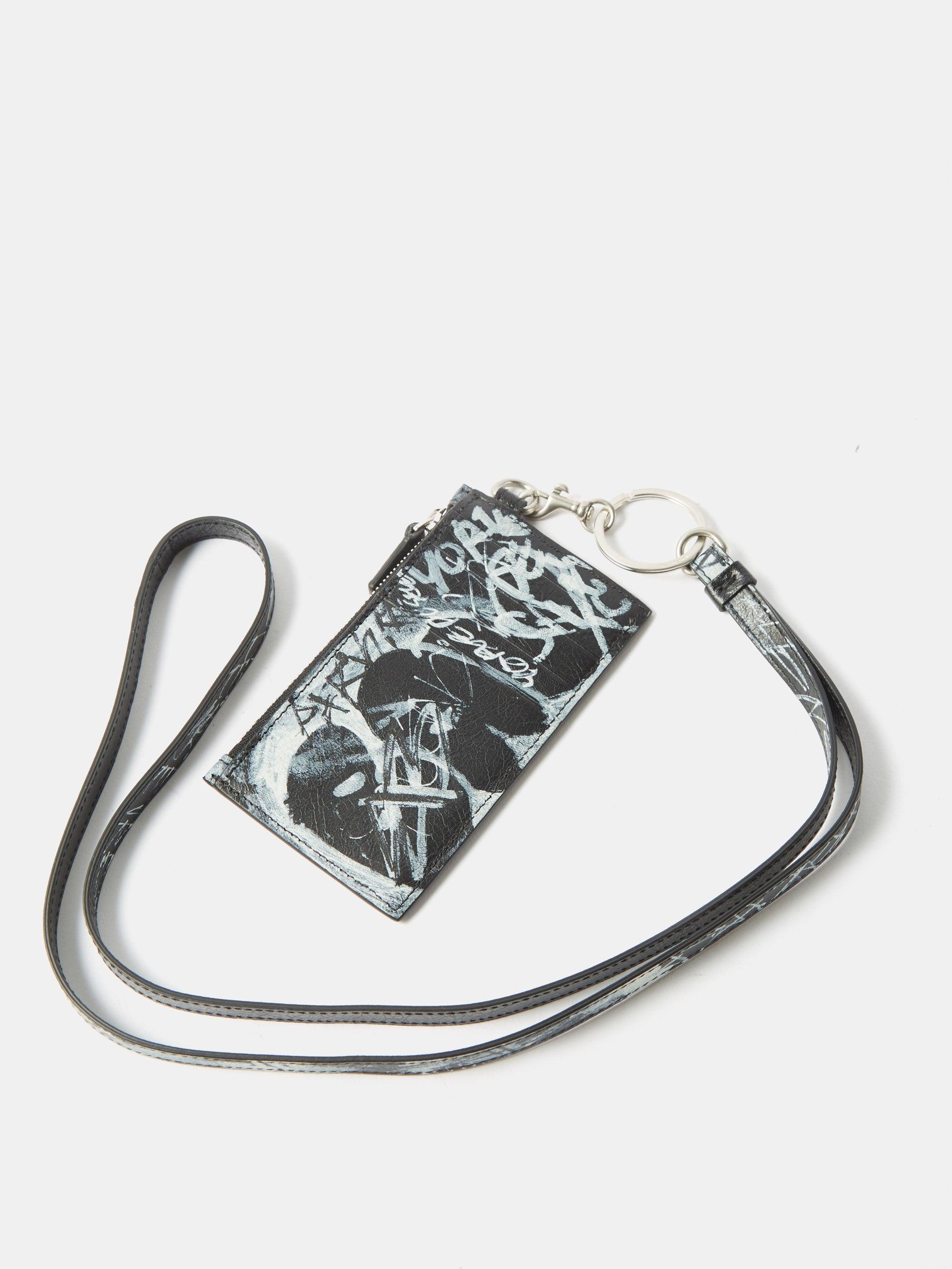 Balenciaga Cash Graffiti-logo Leather Cardholder in Gray for Men 
