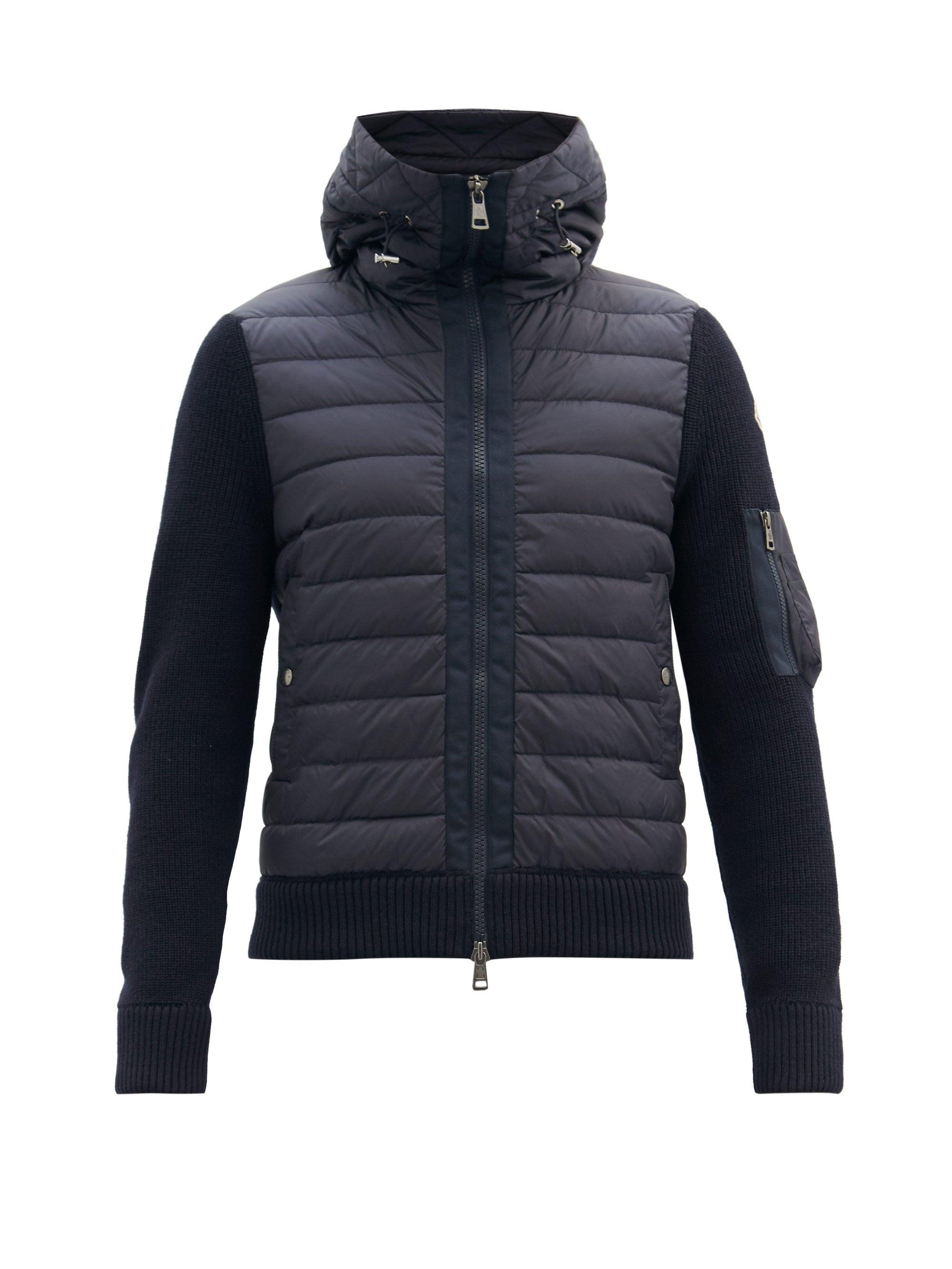 Moncler Down-quilted Wool-blend Hooded Cardigan in Navy (Blue) for Men ...