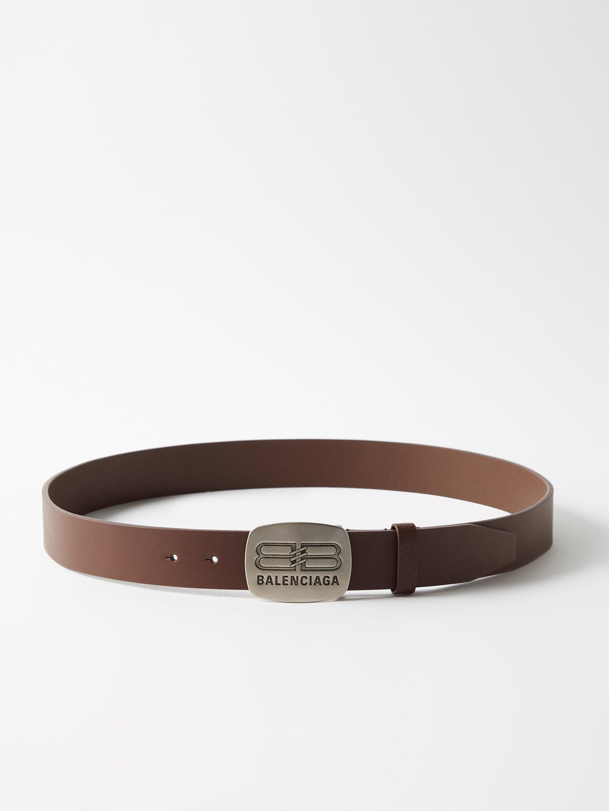 Balenciaga Bb-logo Plaque Leather Belt in Brown for Men | Lyst