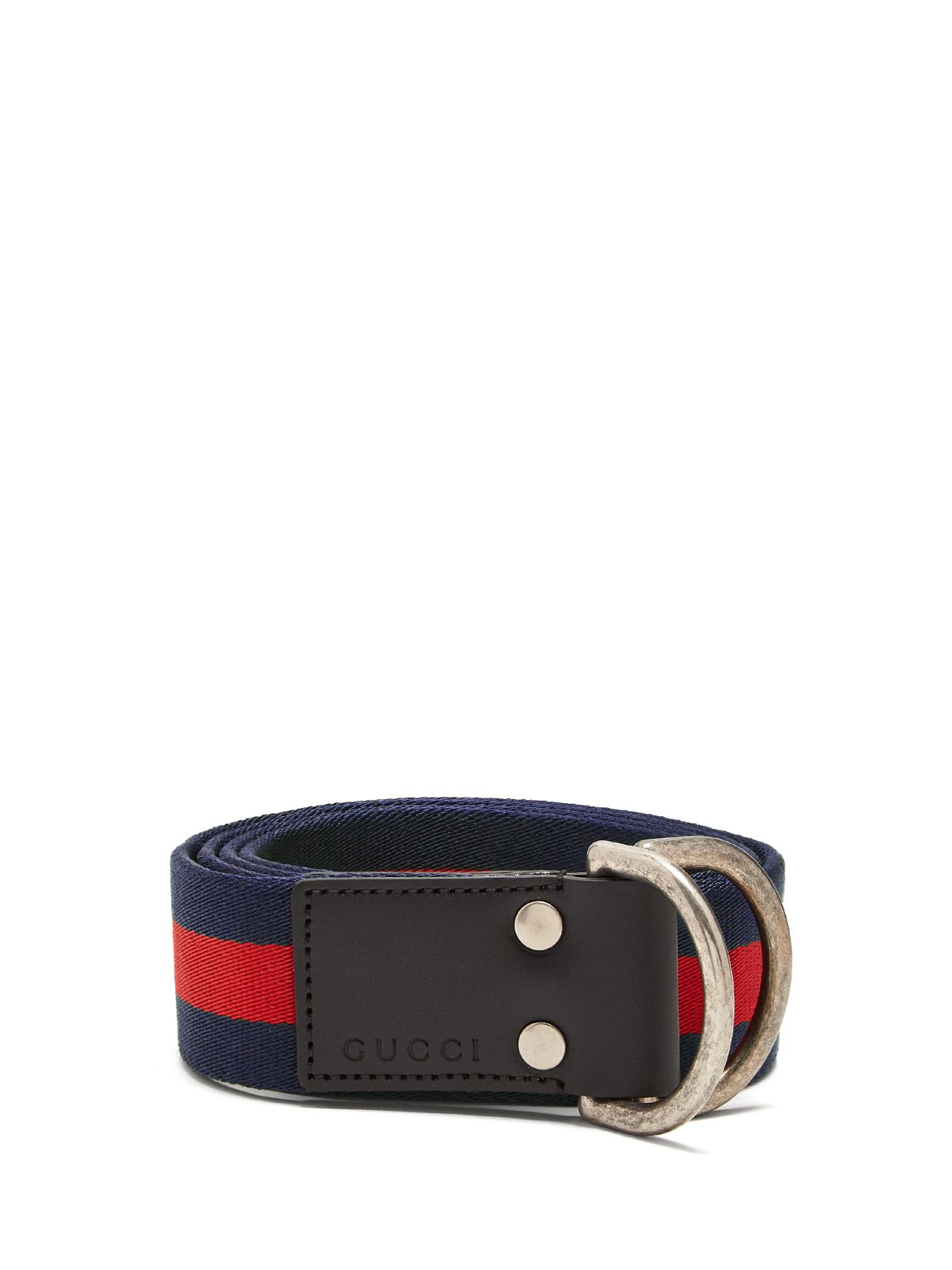 Lyst - Gucci D-ring Striped Canvas Belt in Blue for Men