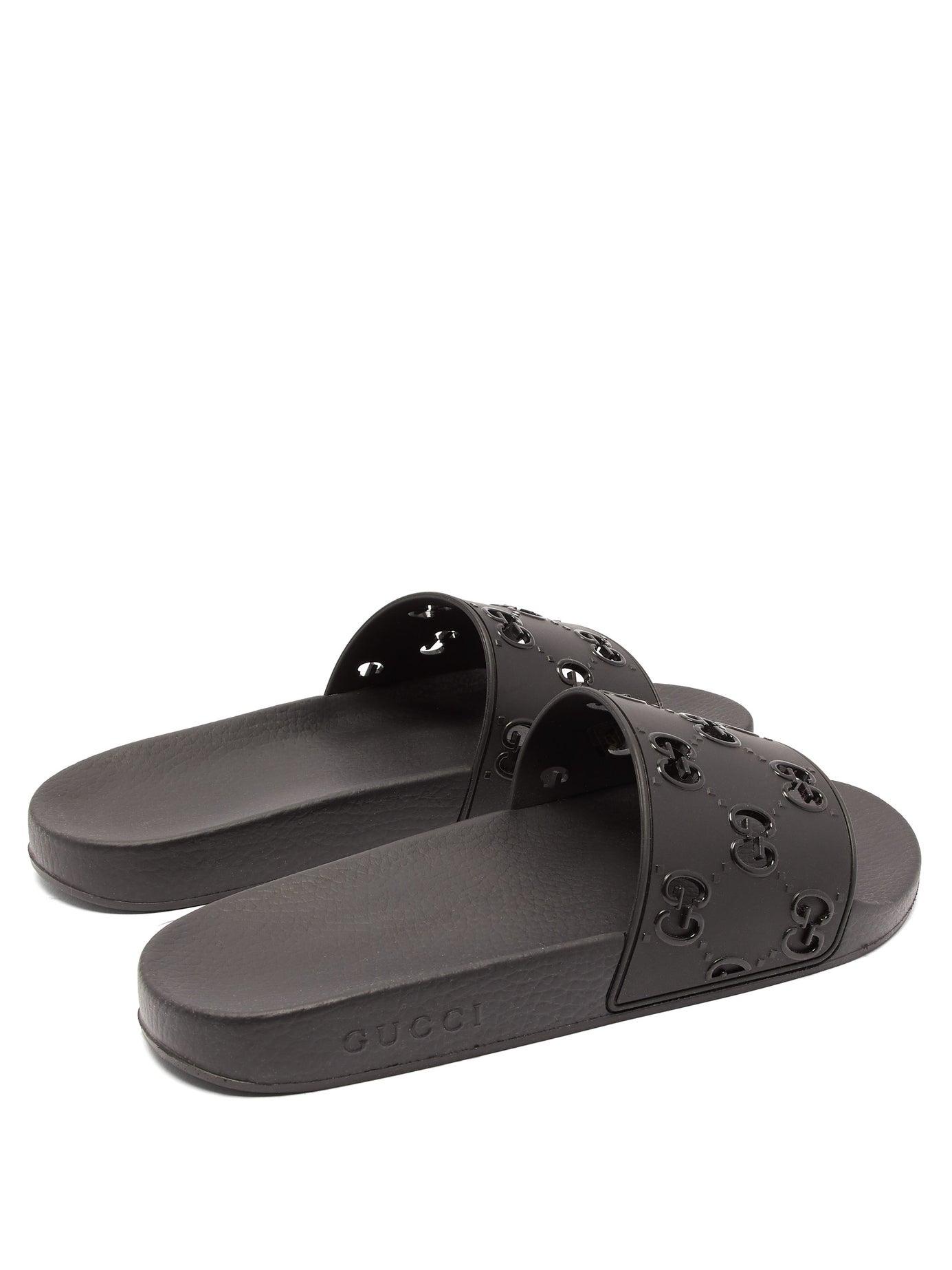 Gucci Gg Cut Out Rubber Slides in Black for Men | Lyst