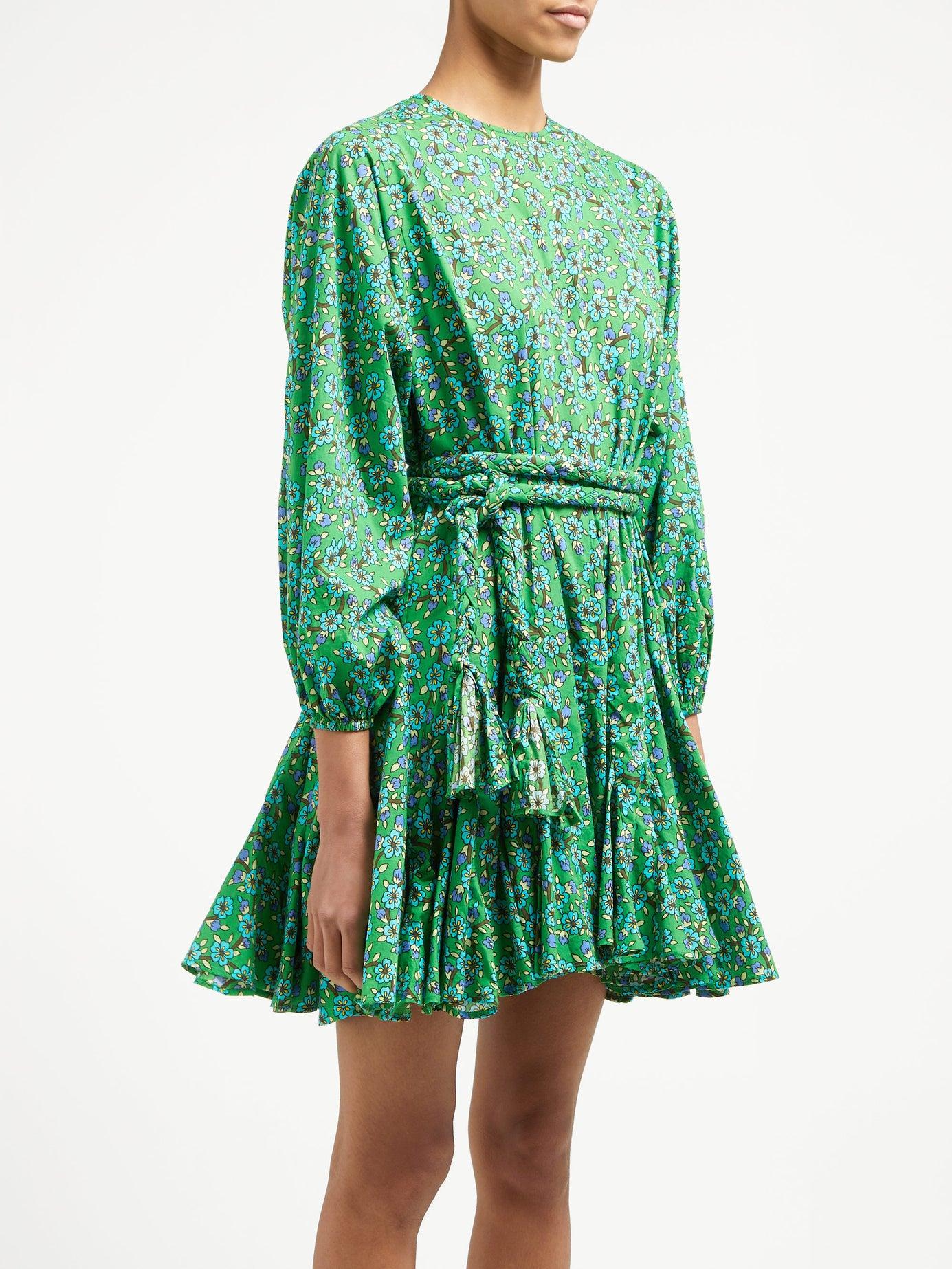 RHODE Ella Floral-print Cotton Mini Dress in Green Print (Green) - Lyst