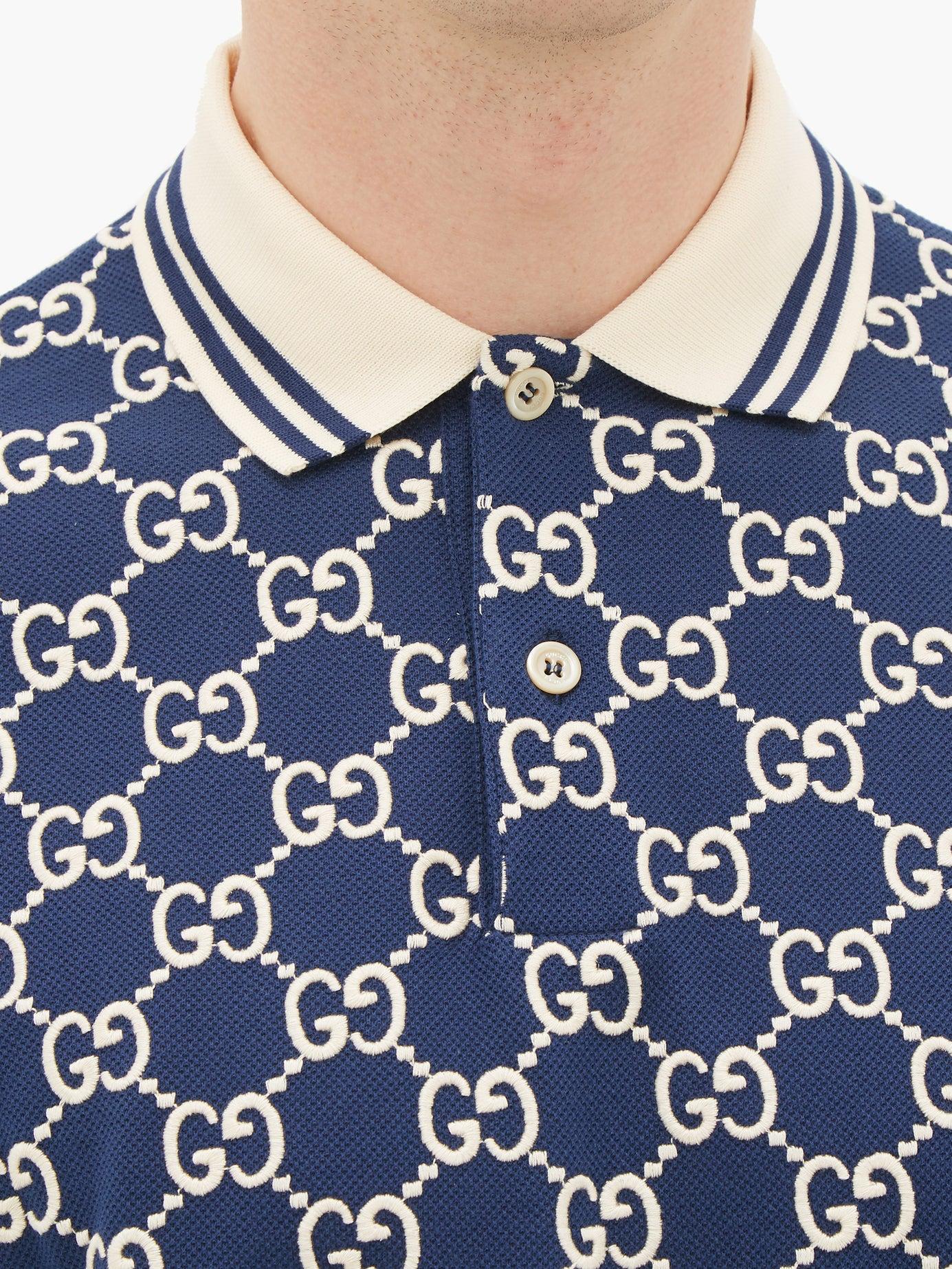 Gucci Cotton Gg Polo Shirt in Navy Blue (Blue) for Men - Save 63% | Lyst