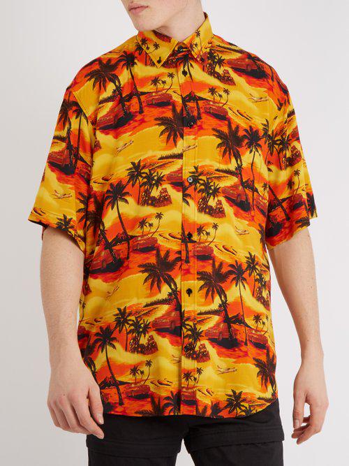 Balenciaga Synthetic Point-collar Hawaiian Shirt in Orange for Men | Lyst