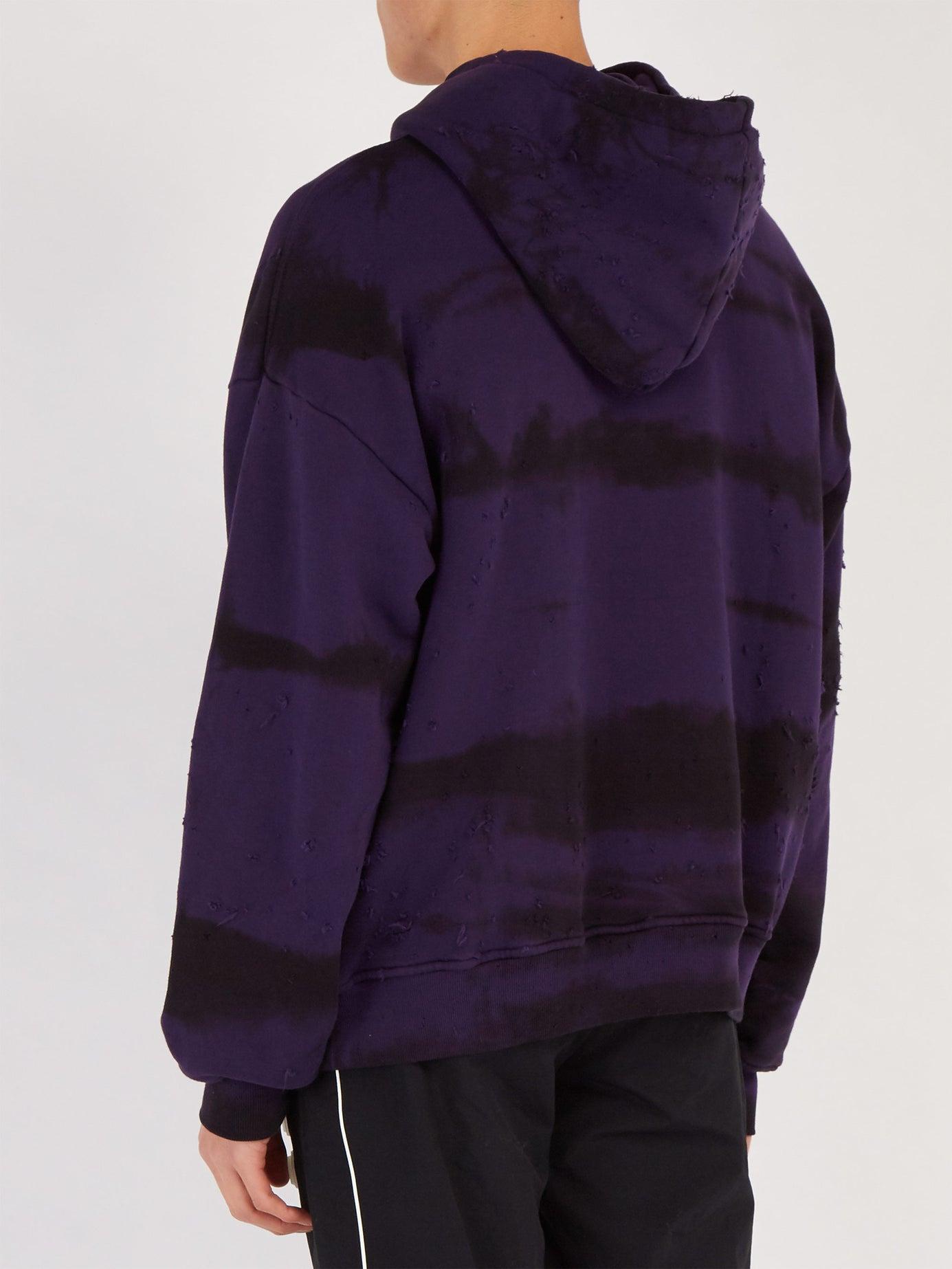 Amiri Distressed Tiedye Hooded Cotton Sweatshirt in Purple for Men