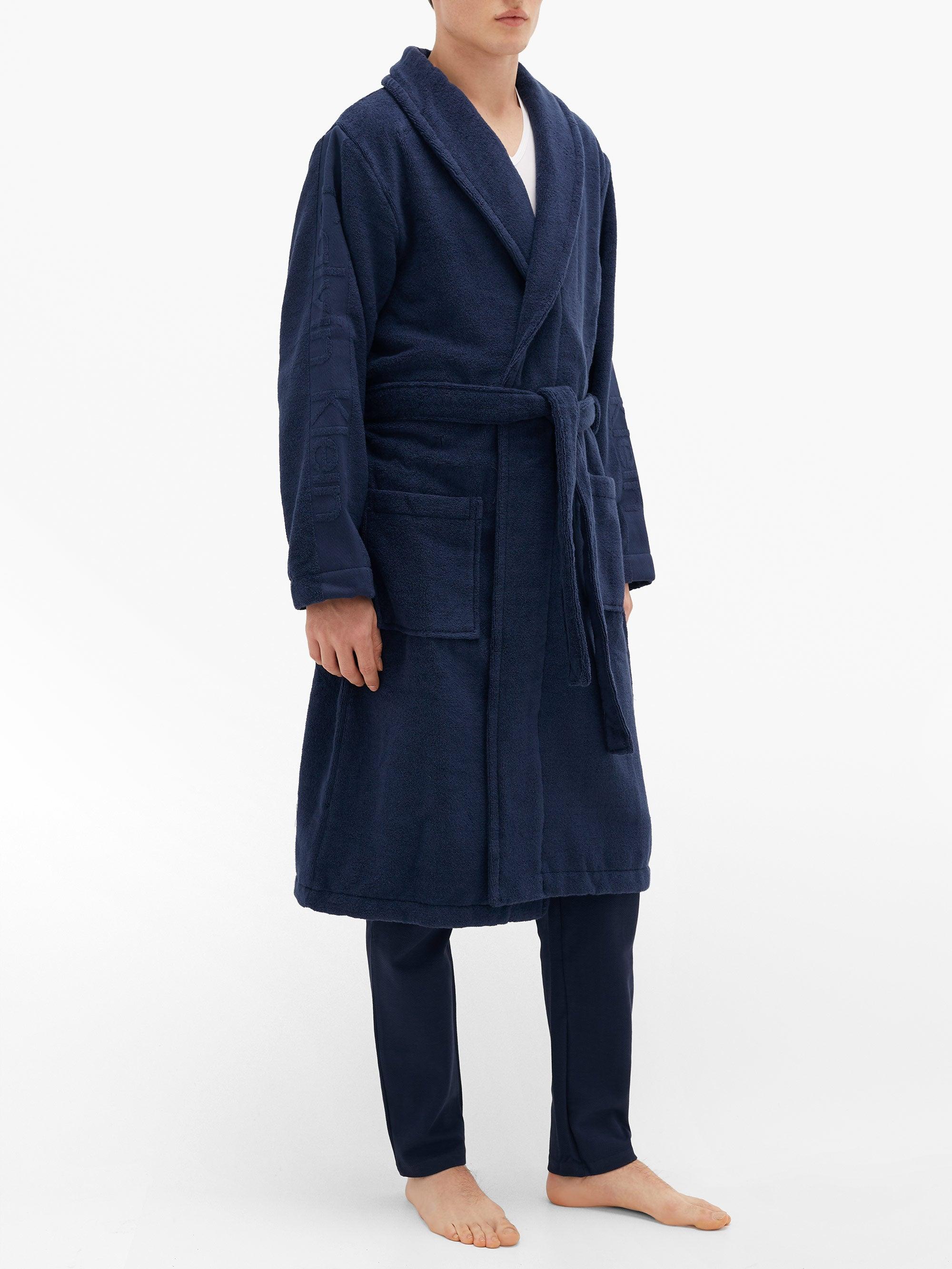 Calvin Klein Logojacquard Cottonterry Bathrobe in Navy (Blue) for Men