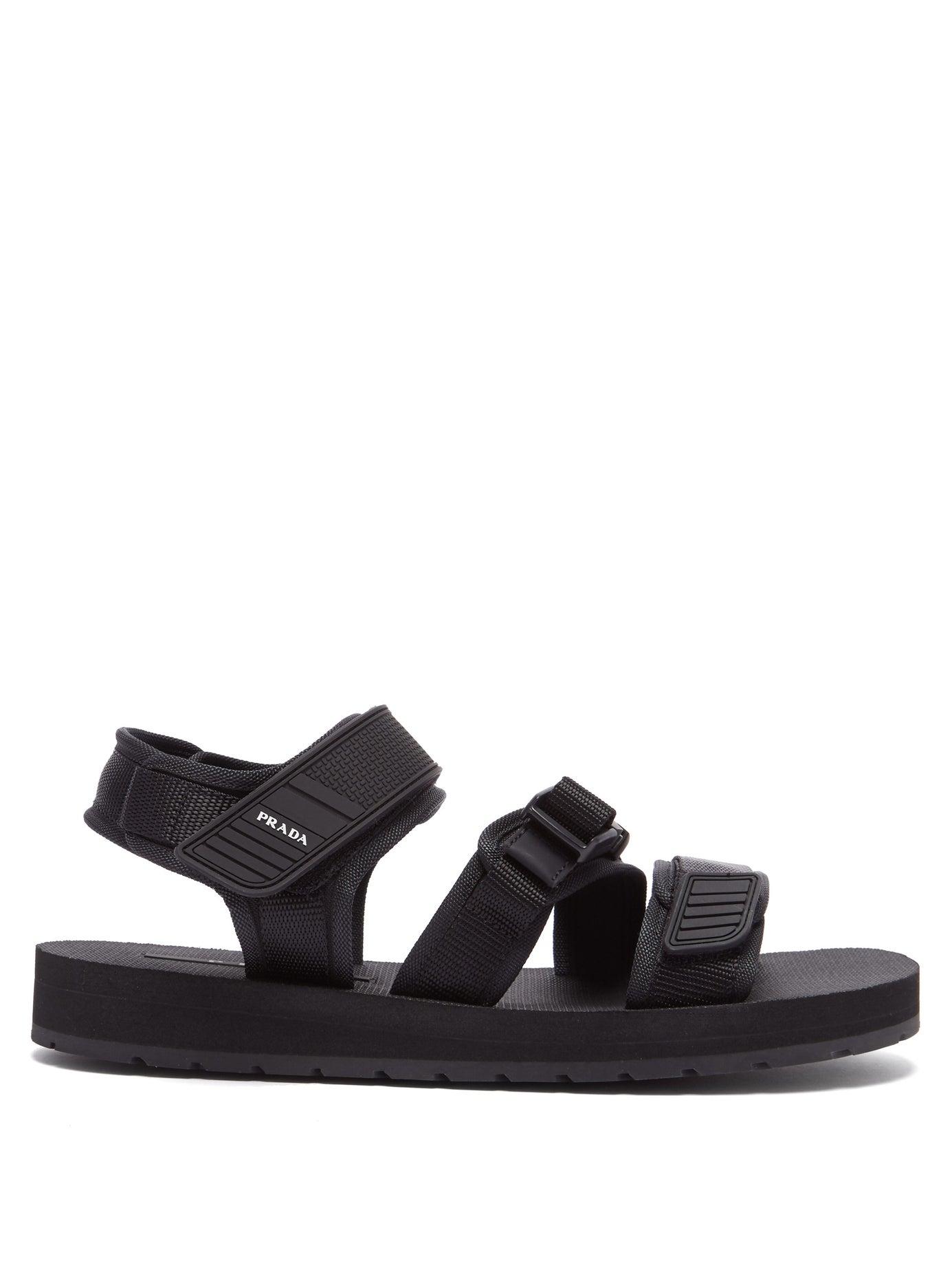 Prada Clip Buckle-fastening Velcro-strap Sandals in Black for Men | Lyst