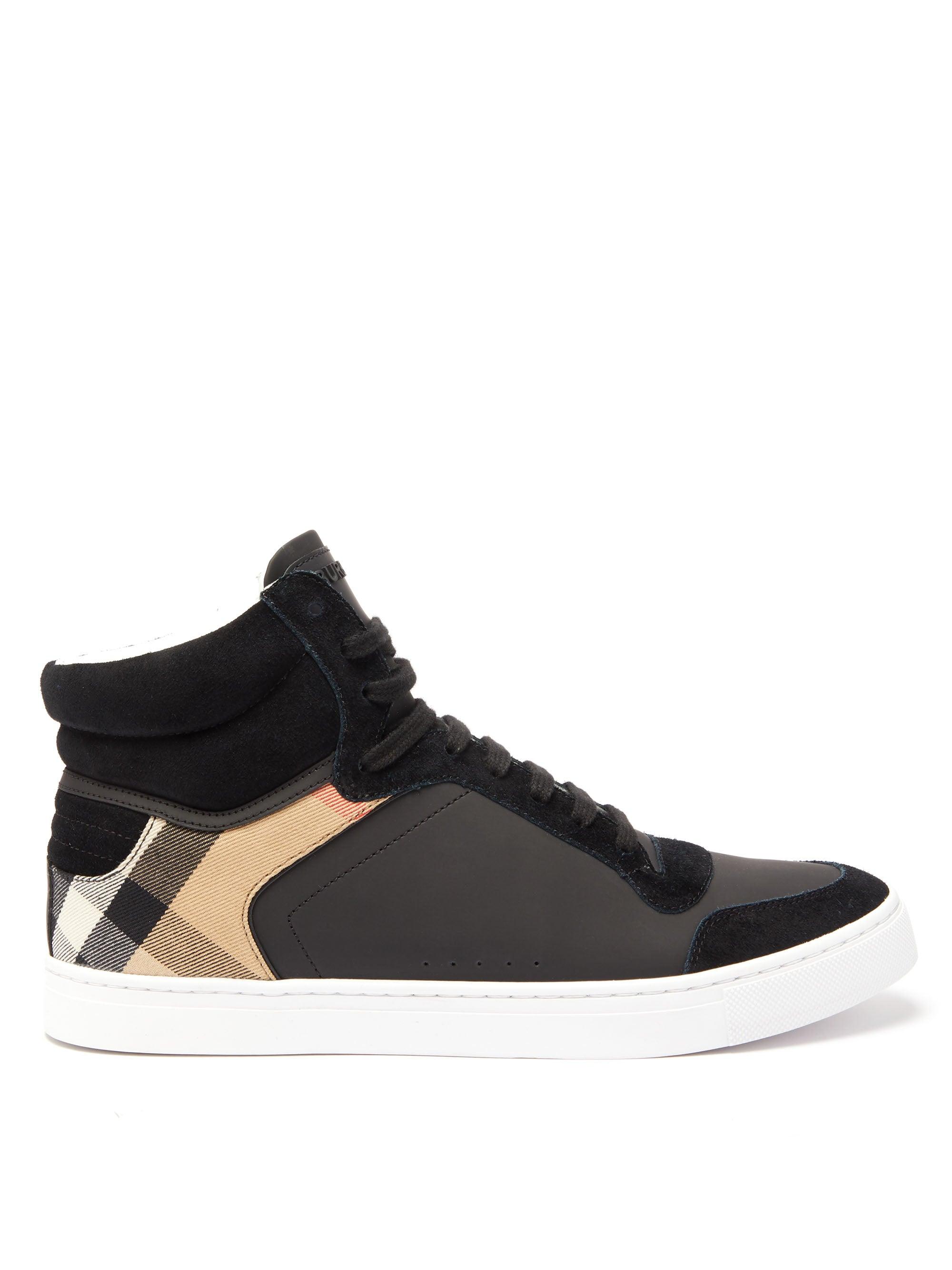 Burberry Leather Reeth High Top Sneakers in Black for Men - Lyst