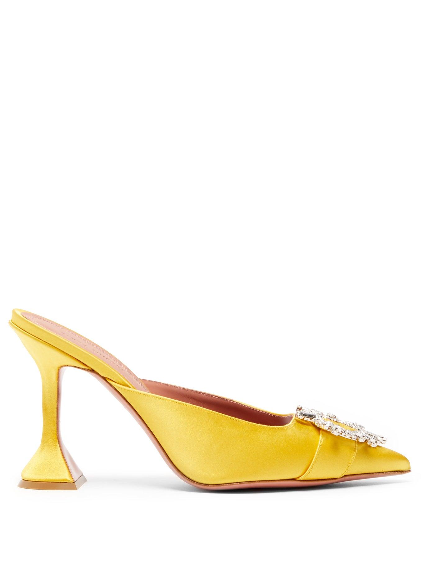 AMINA MUADDI Begum Crystal-embellished Satin Mules in Yellow | Lyst