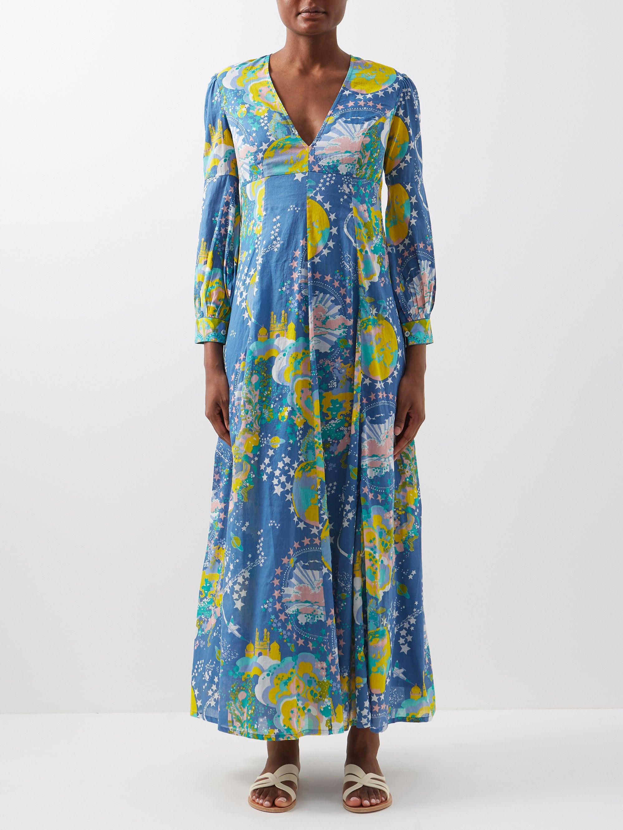 Emporio Sirenuse Lena Caliph's Dream-print Cotton Maxi Dress in Blue | Lyst