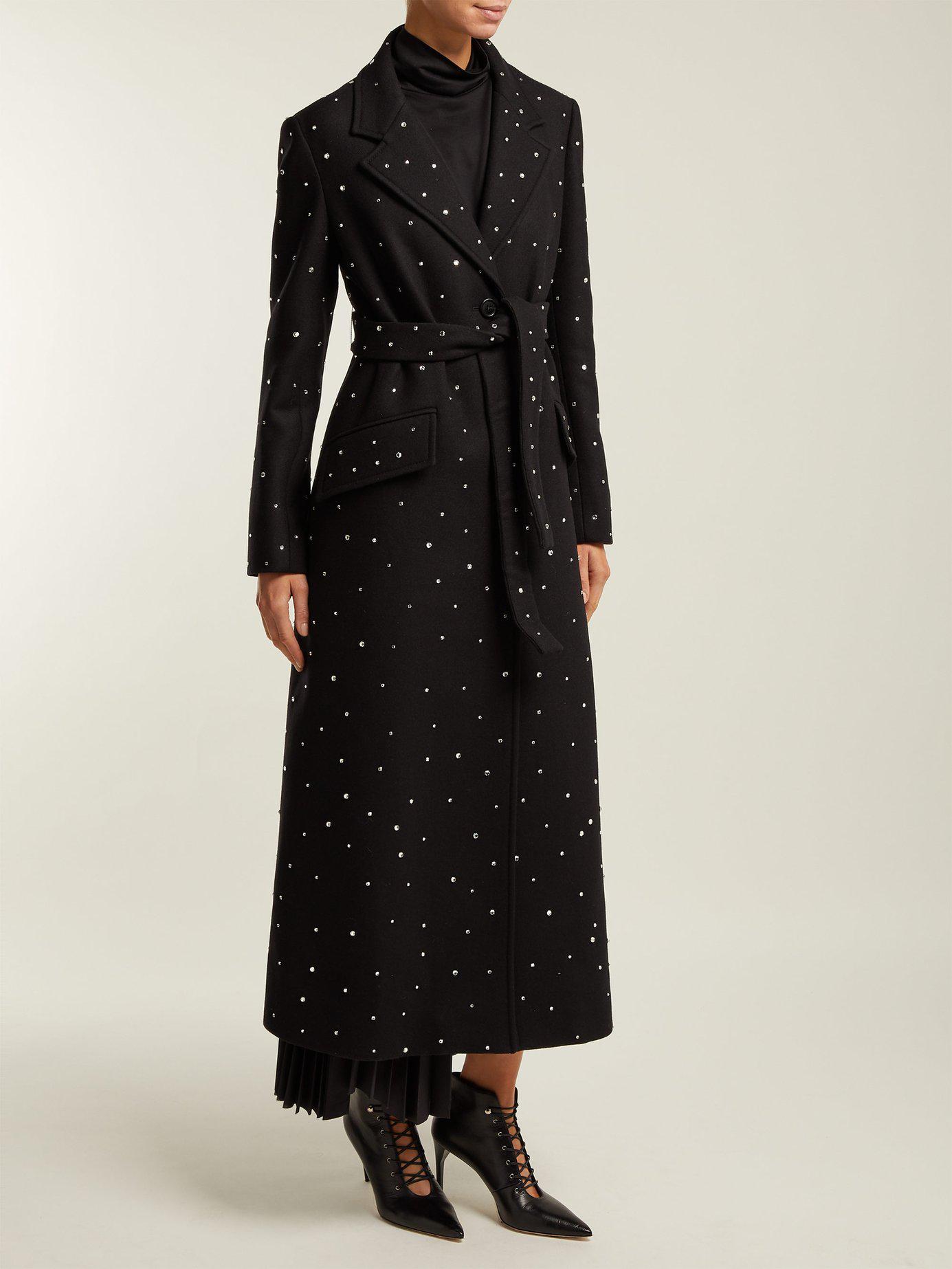 Miu Miu Crystal Embellished Single Breasted Wool Coat in Black | Lyst