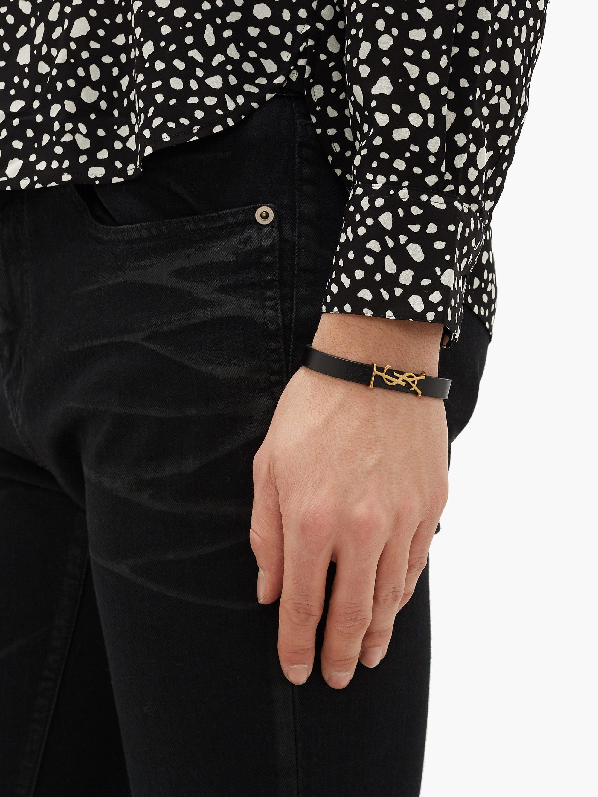 Saint Laurent Id Plaque Bracelet In Black Leather 2024 | favors.com