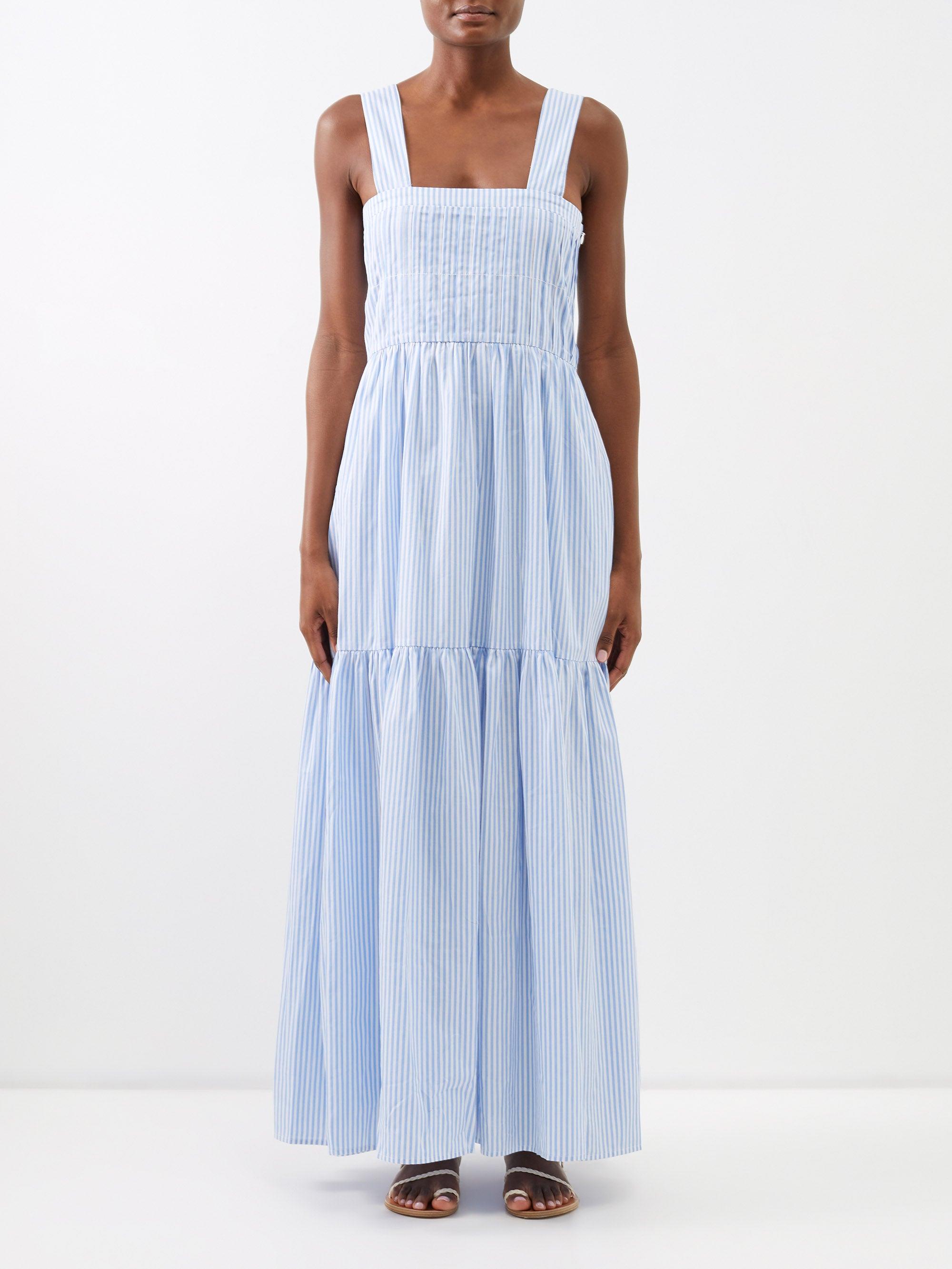 Bird & Knoll Penelope Striped Cotton-voile Maxi Dress in Blue | Lyst