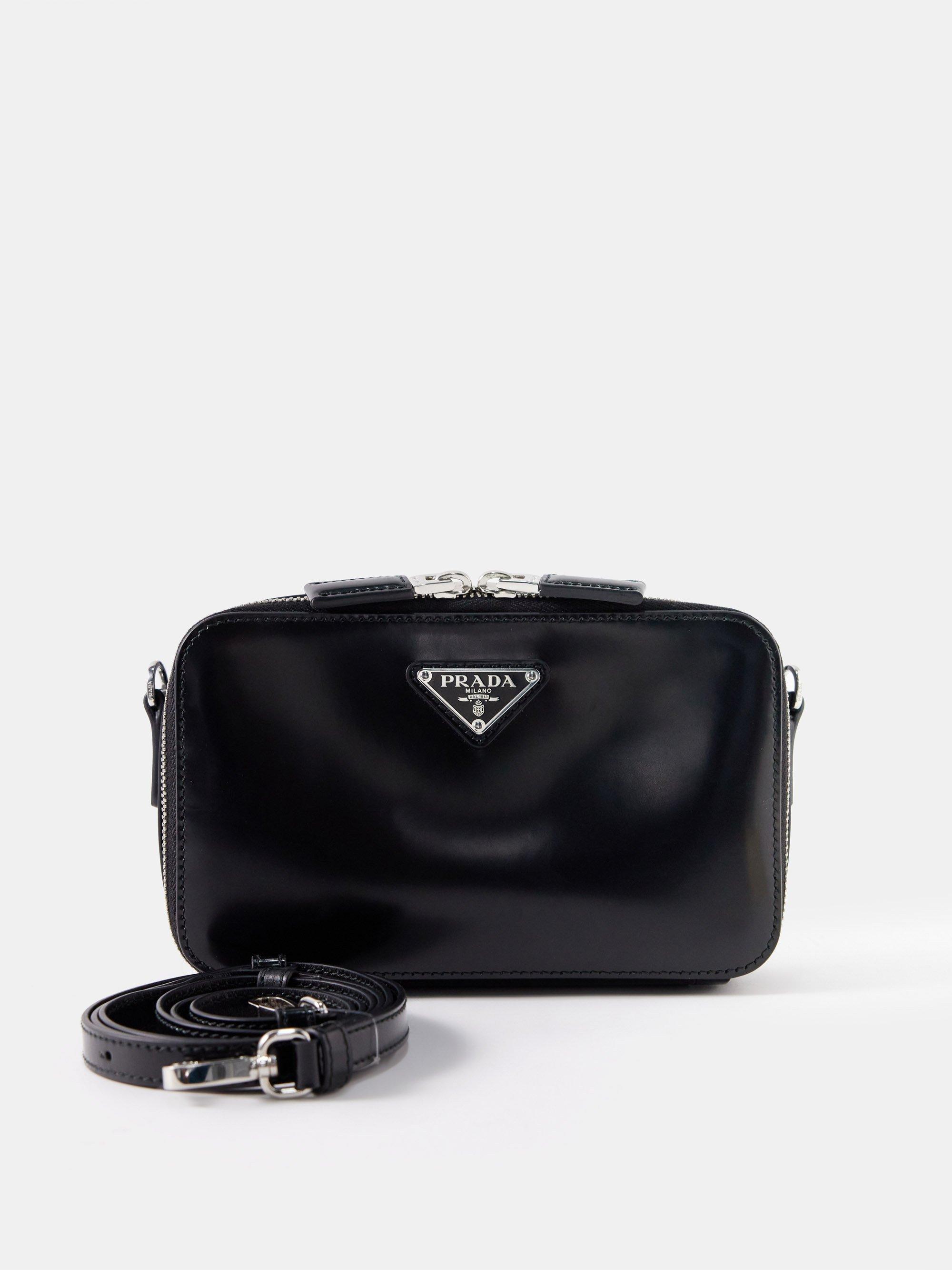 Prada Triangle Logo plaque Leather Crossbody Bag in Black for Men